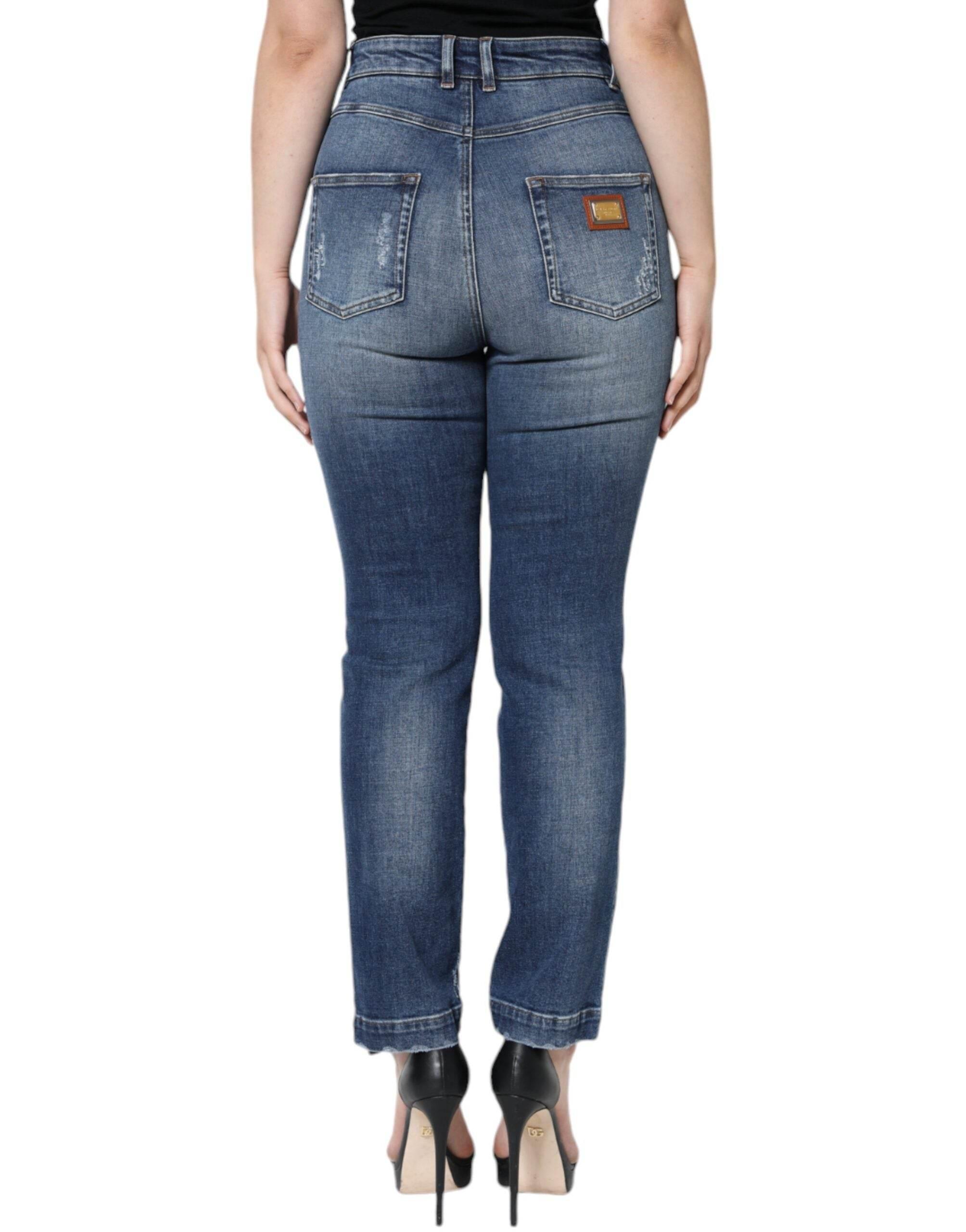 Dolce & Gabbana Dark Blue Cotton Tattered Skinny Denim Jeans - Hilstor