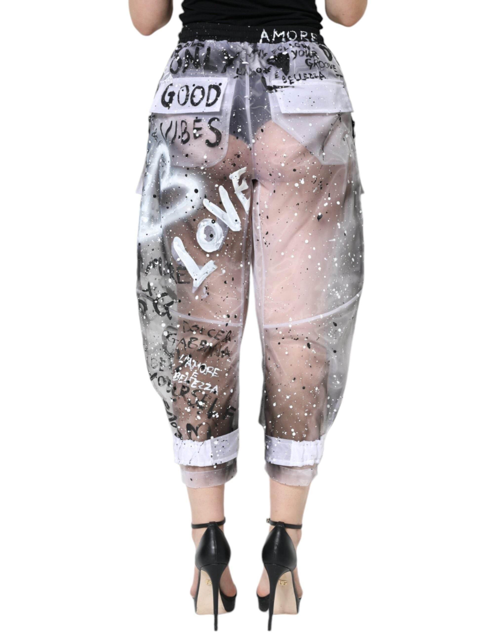 Dolce & Gabbana White See Through Logo Cropped Cargo Pants - Hilstor
