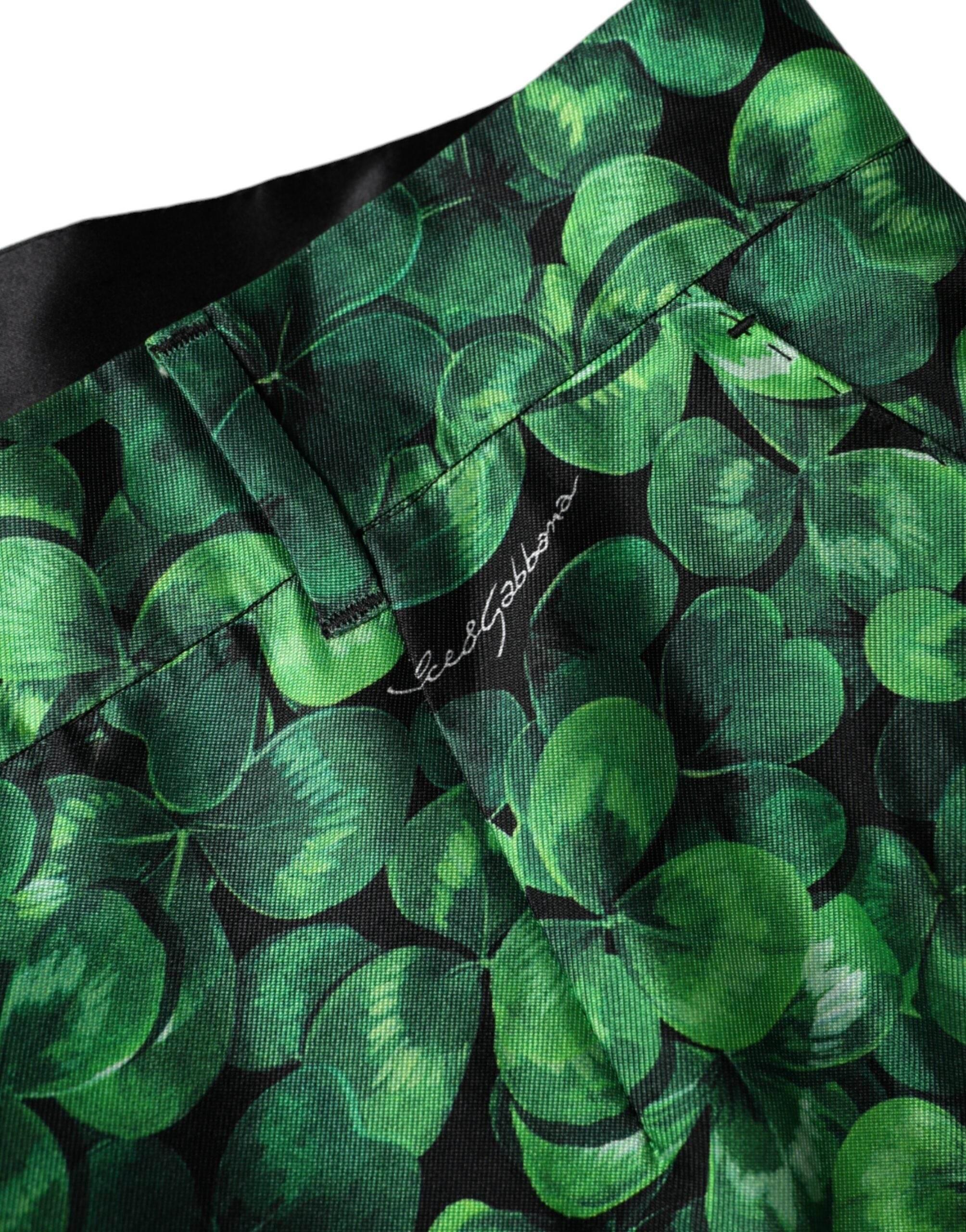 Dolce & Gabbana Green Clover Silk Satin High Waist Tapered Pants - Hilstor