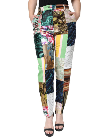 Dolce & Gabbana Multicolor Patchwork Jacquard High Waist Pants - Hilstor