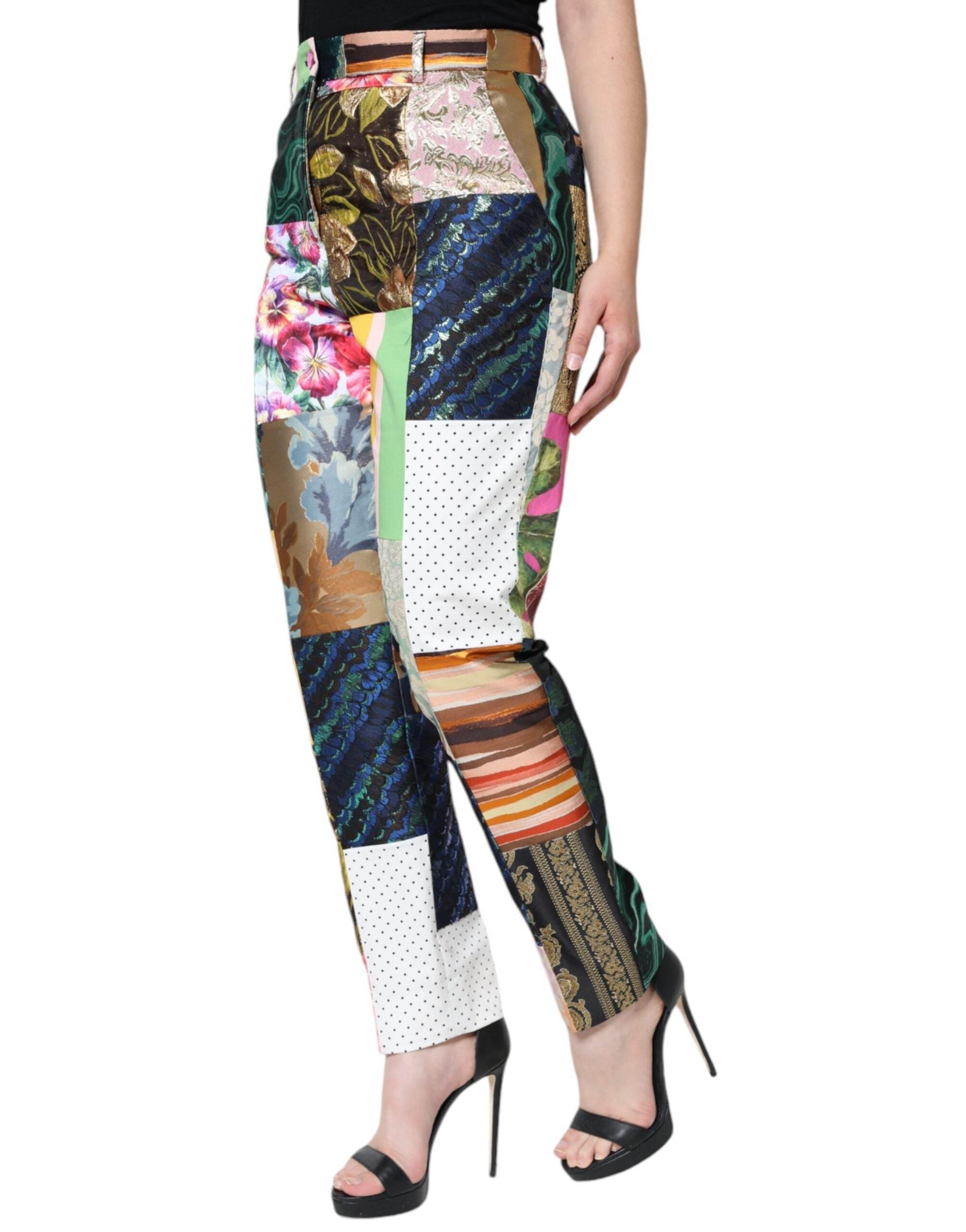 Dolce & Gabbana Multicolor Patchwork Jacquard High Waist Pants - Hilstor