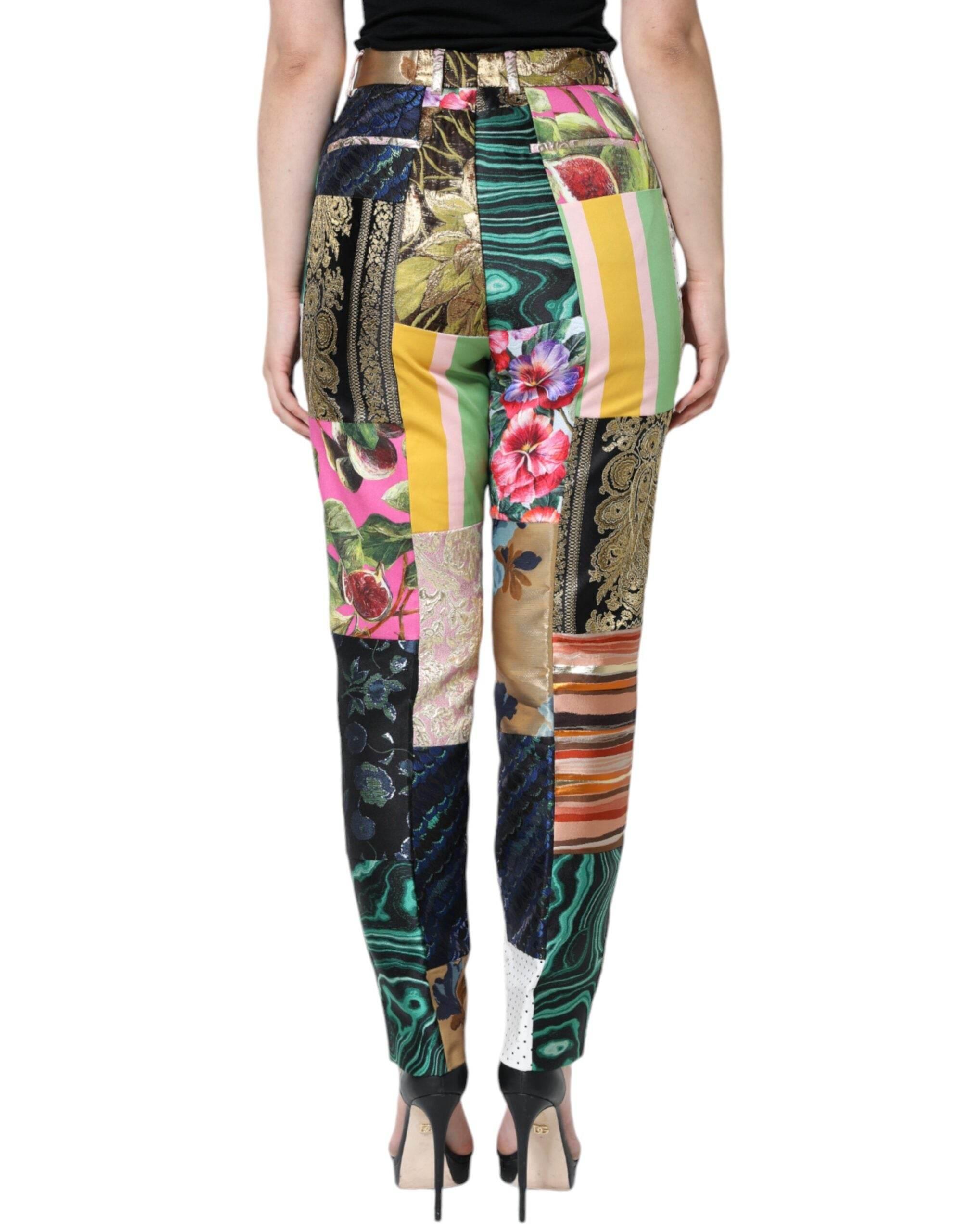 Dolce & Gabbana Multicolor Patchwork Jacquard High Waist Pants - Hilstor