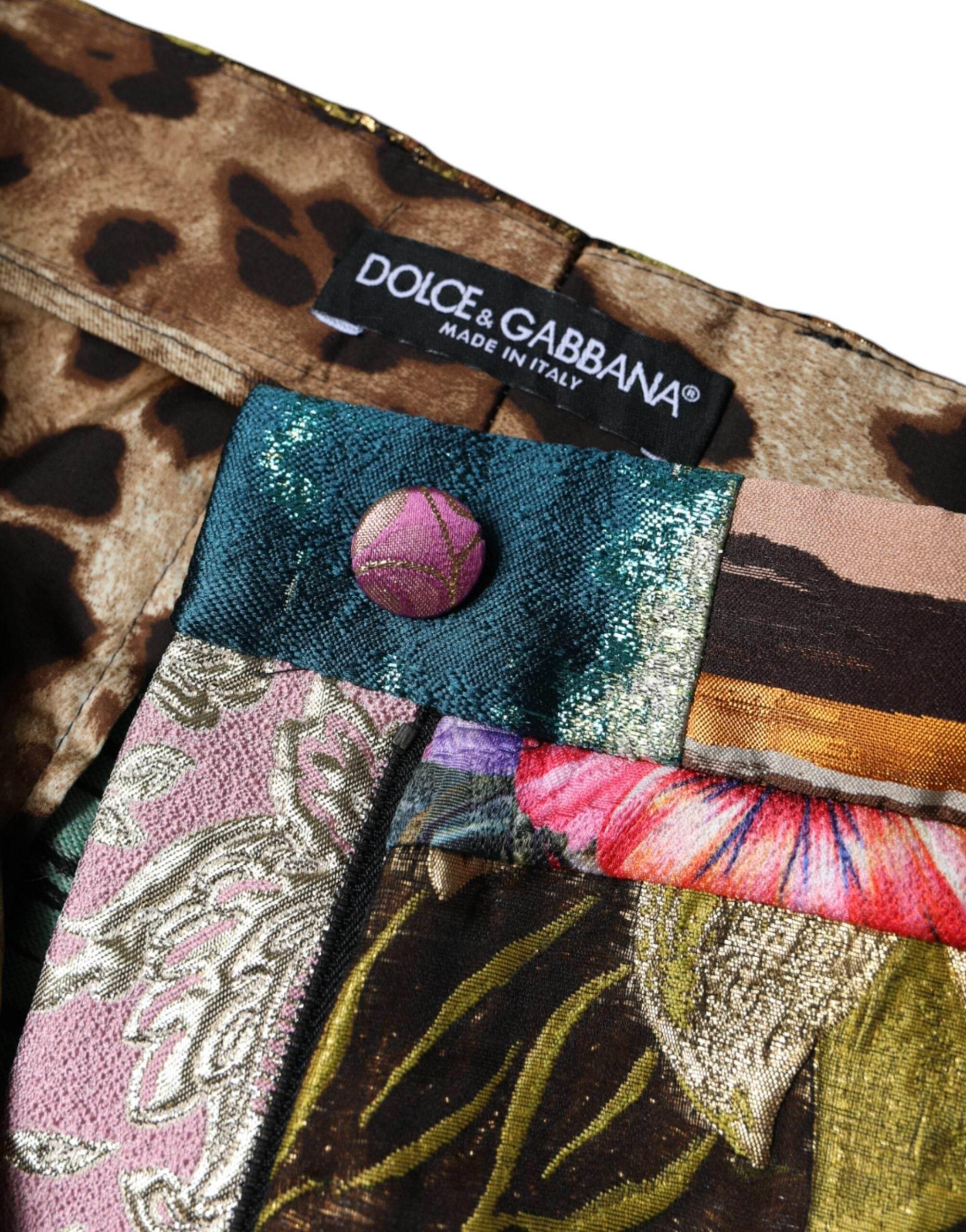Dolce & Gabbana Multicolor Patchwork Jacquard High Waist Pants - Hilstor