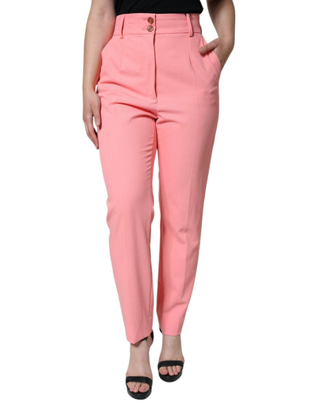 Dolce & Gabbana Rose Pink Polyester High Waist Tapered Pants - Hilstor