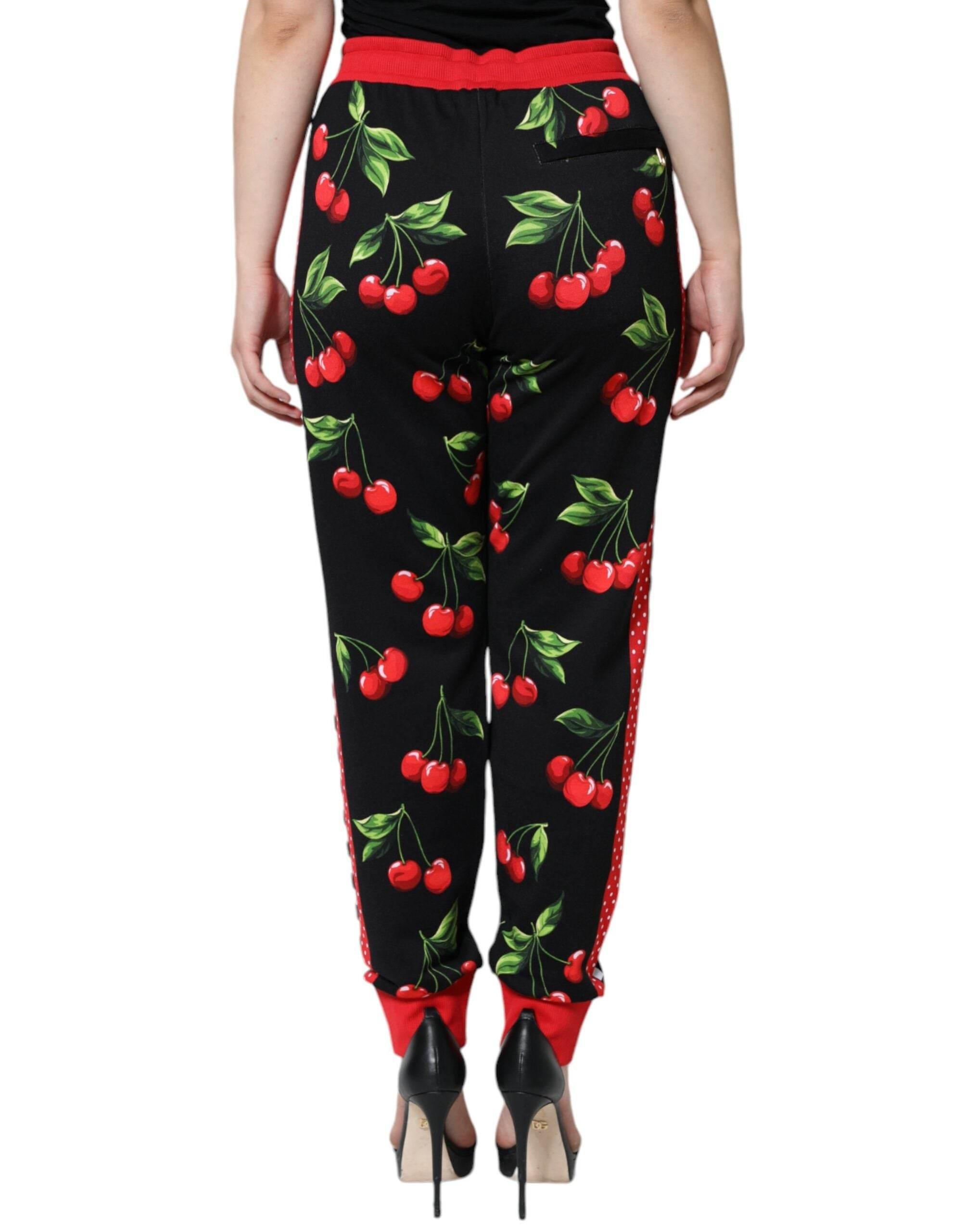 Dolce & Gabbana Black Red Cherry Mid Waist Jogger Pants - Hilstor