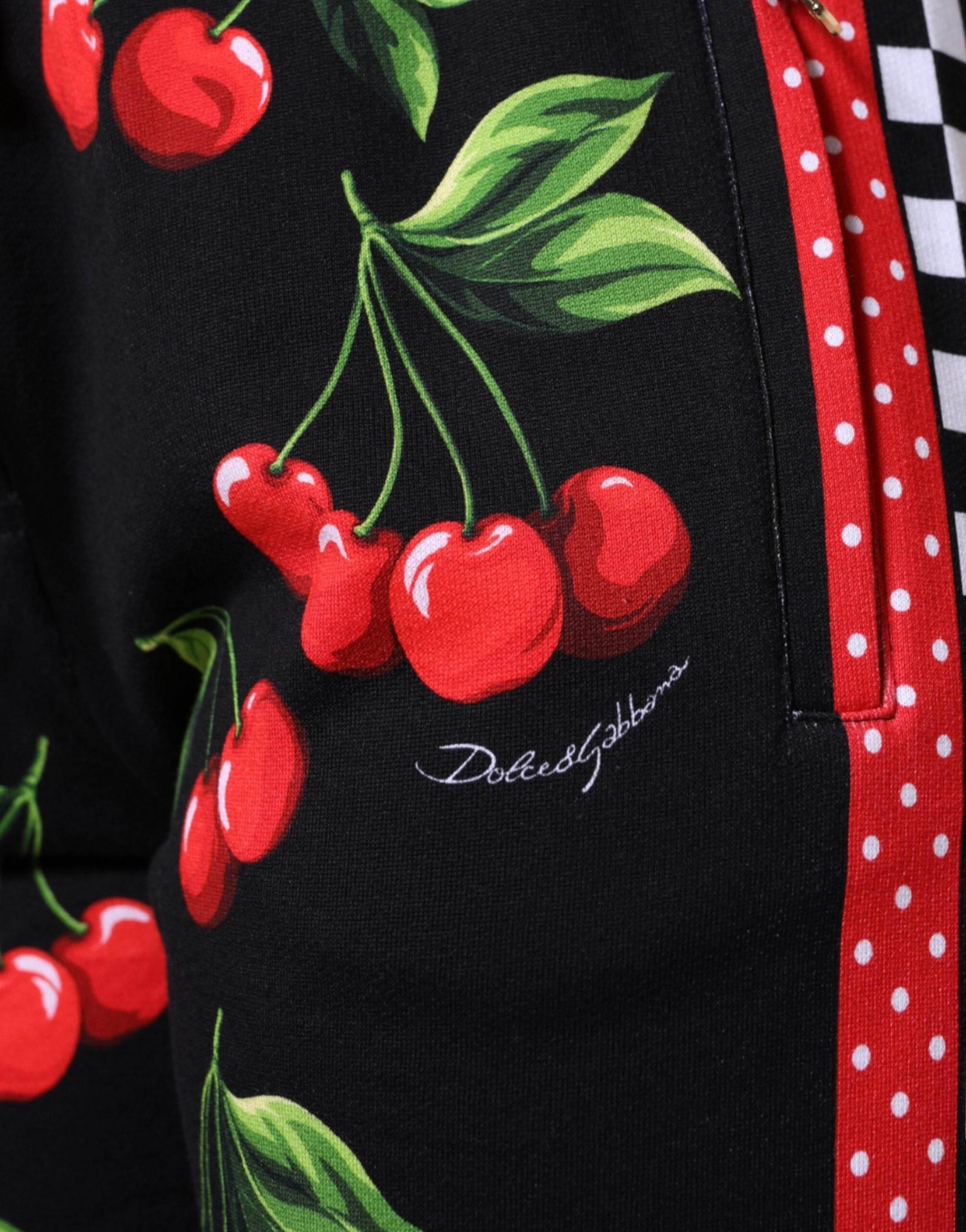 Dolce & Gabbana Black Red Cherry Mid Waist Jogger Pants - Hilstor