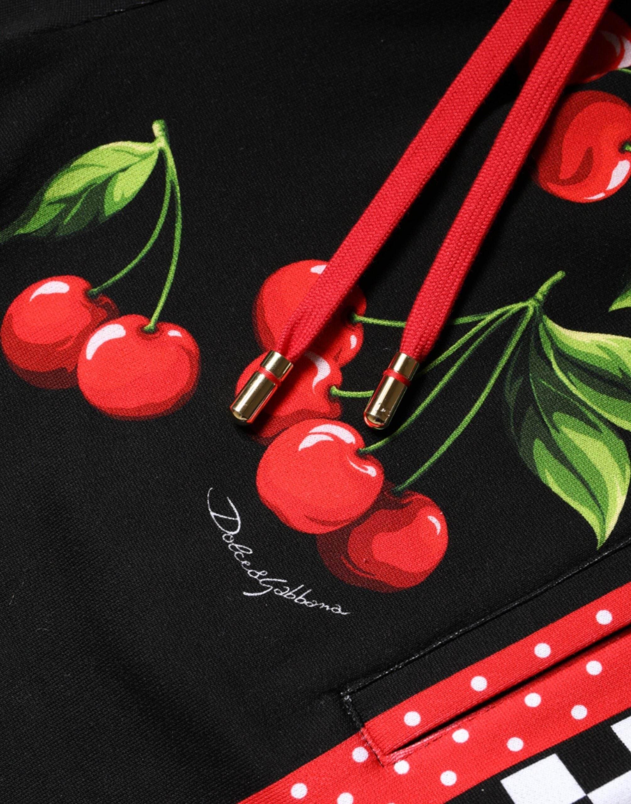 Dolce & Gabbana Black Red Cherry Mid Waist Jogger Pants - Hilstor