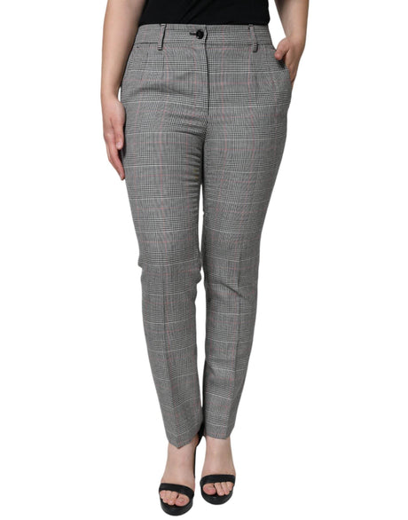 Dolce & Gabbana Gray Plaid Wool Mid Waist Women Tapered Pants - Hilstor