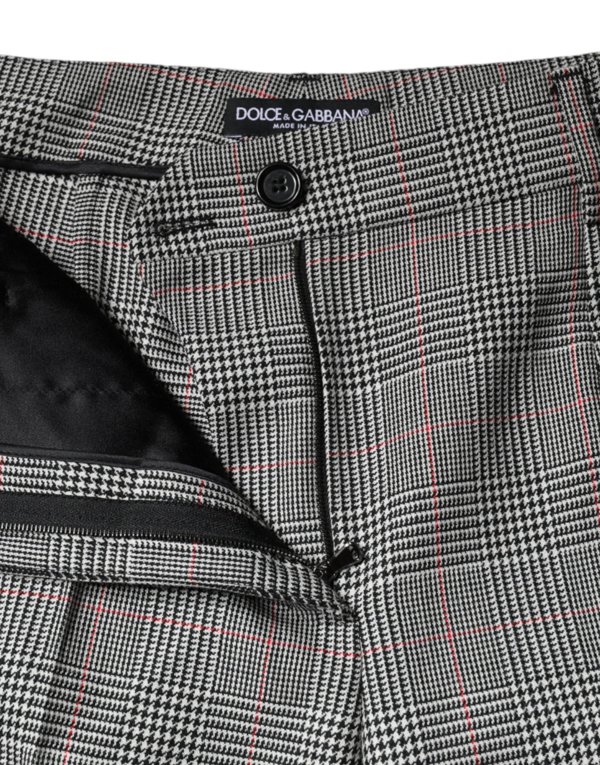 Dolce & Gabbana Gray Plaid Wool Mid Waist Women Tapered Pants - Hilstor