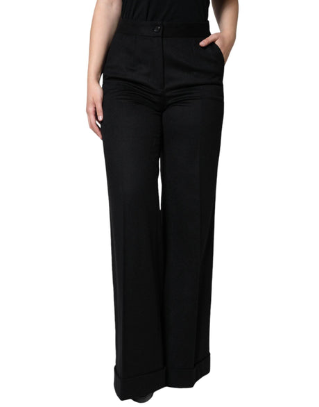 Dolce & Gabbana Black Cashmere Mid Waist Women Boot Cut Pants - Hilstor