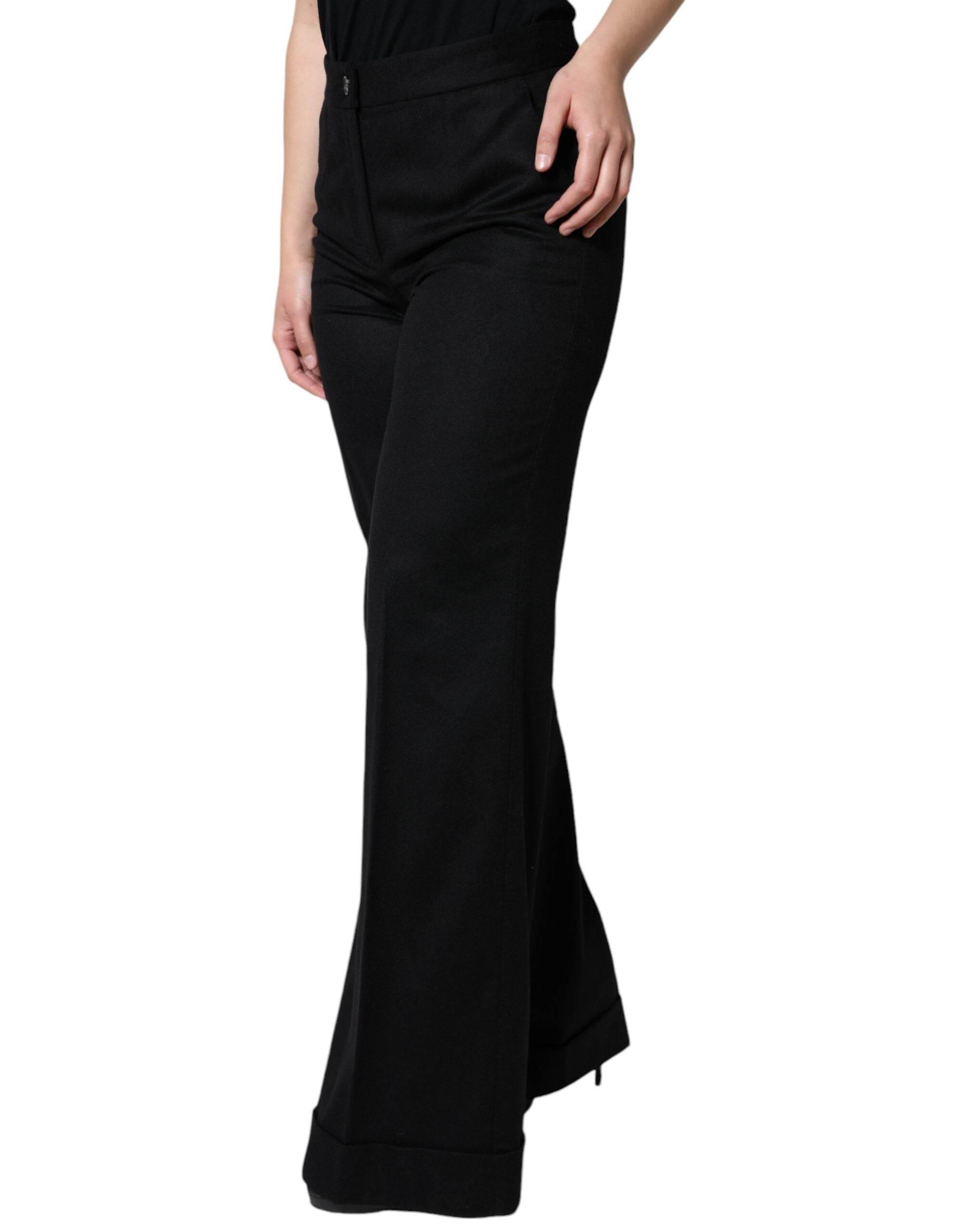 Dolce & Gabbana Black Cashmere Mid Waist Women Boot Cut Pants - Hilstor