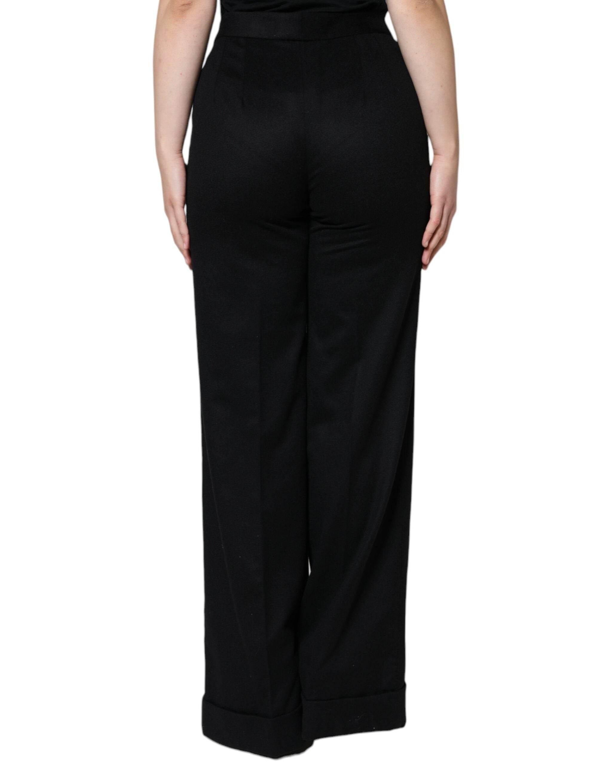 Dolce & Gabbana Black Cashmere Mid Waist Women Boot Cut Pants - Hilstor