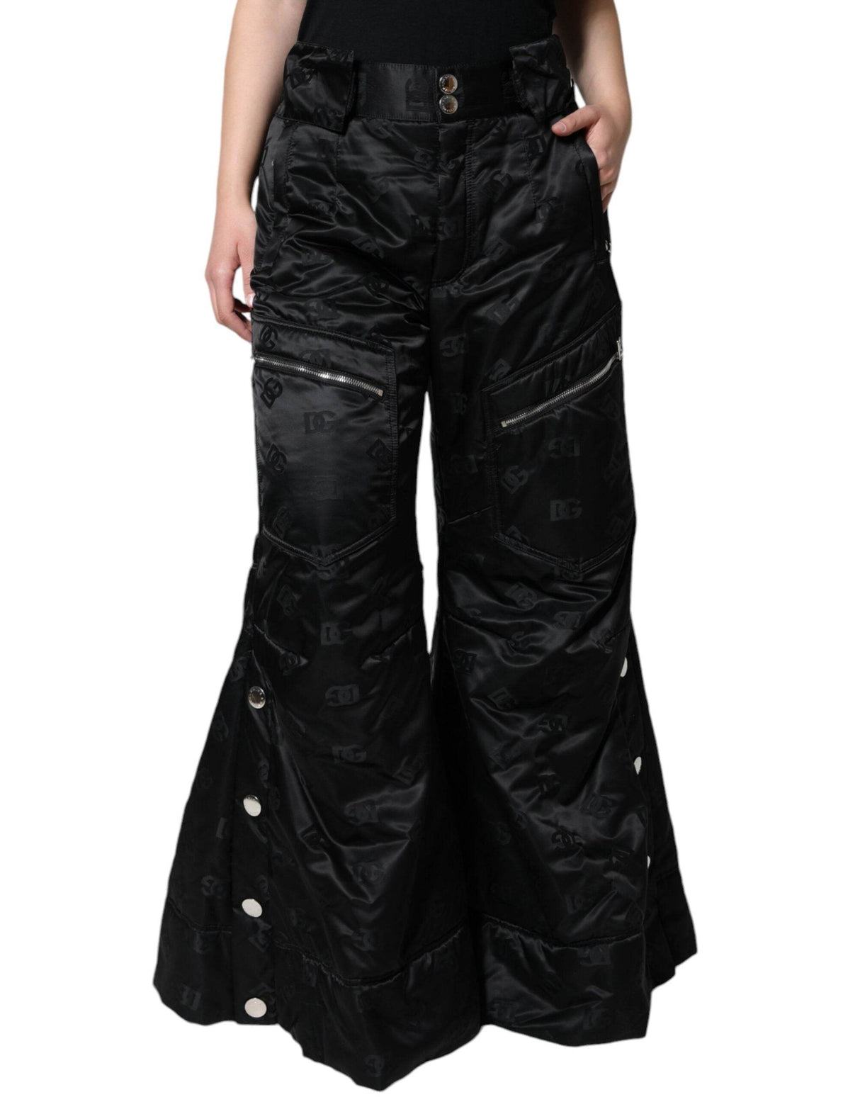 Dolce & Gabbana Black Quilted High Waist Women Wide Leg Pants - Hilstor