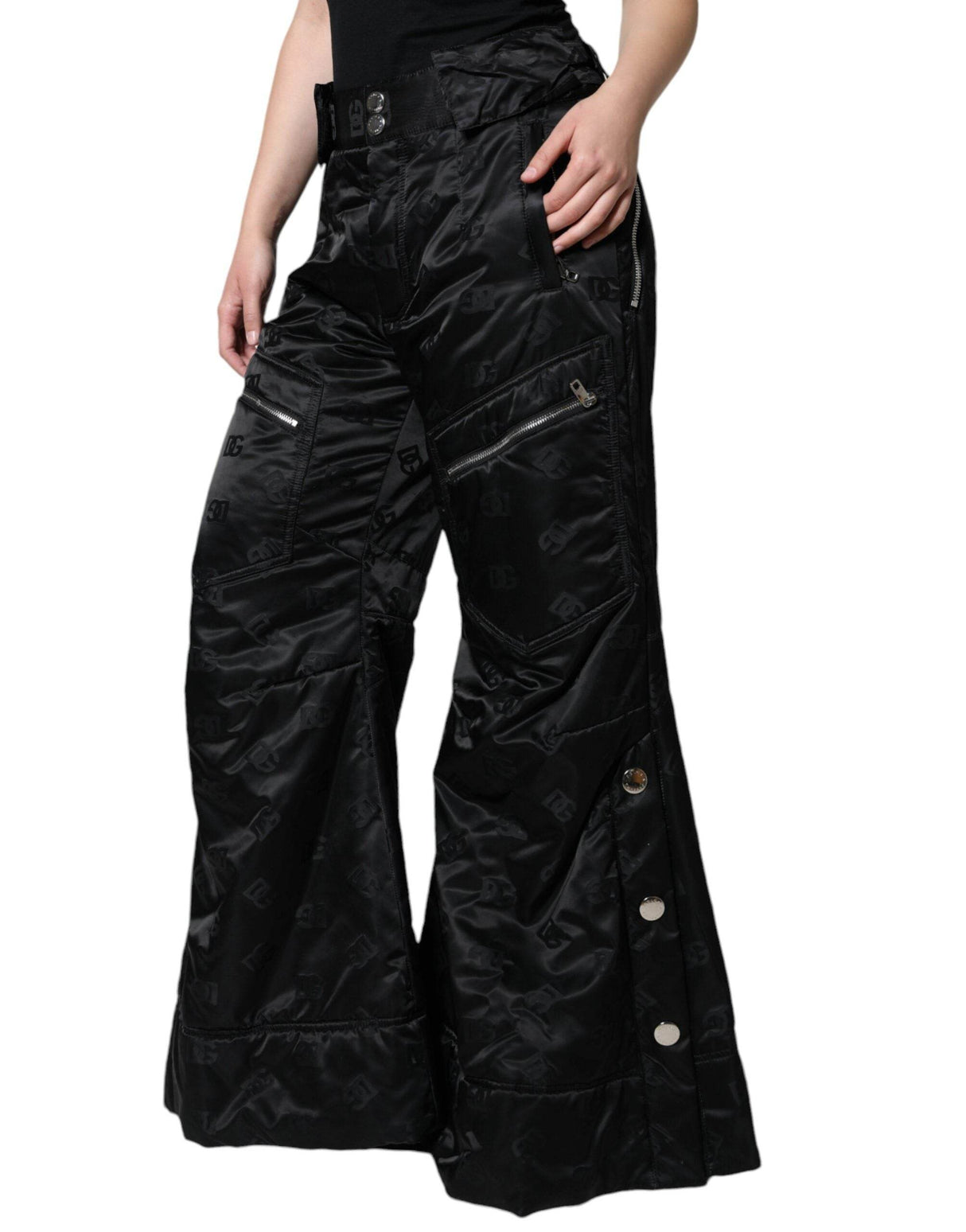 Dolce & Gabbana Black Quilted High Waist Women Wide Leg Pants - Hilstor