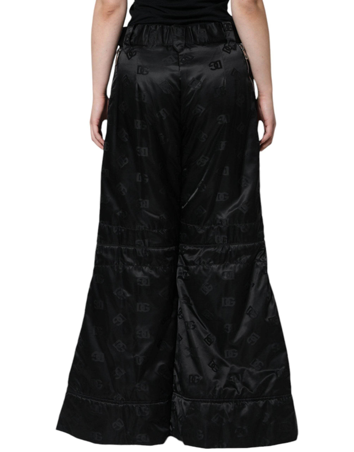 Dolce & Gabbana Black Quilted High Waist Women Wide Leg Pants - Hilstor