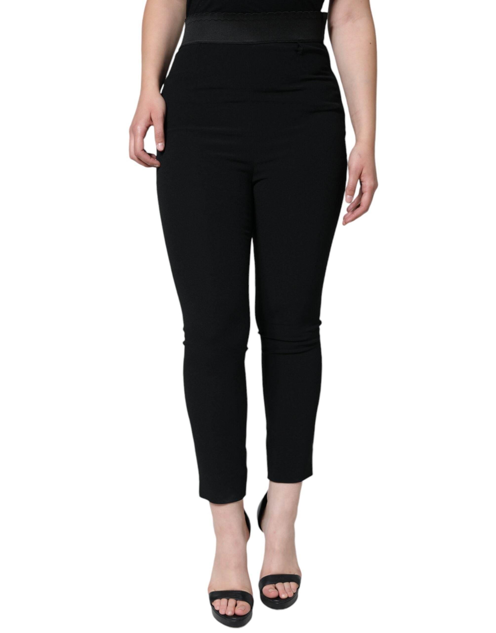 Dolce & Gabbana Black Viscose High Waist Tapered Pants - Hilstor