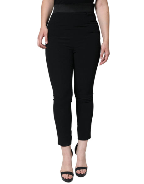 Dolce & Gabbana Black Viscose High Waist Tapered Pants - Hilstor