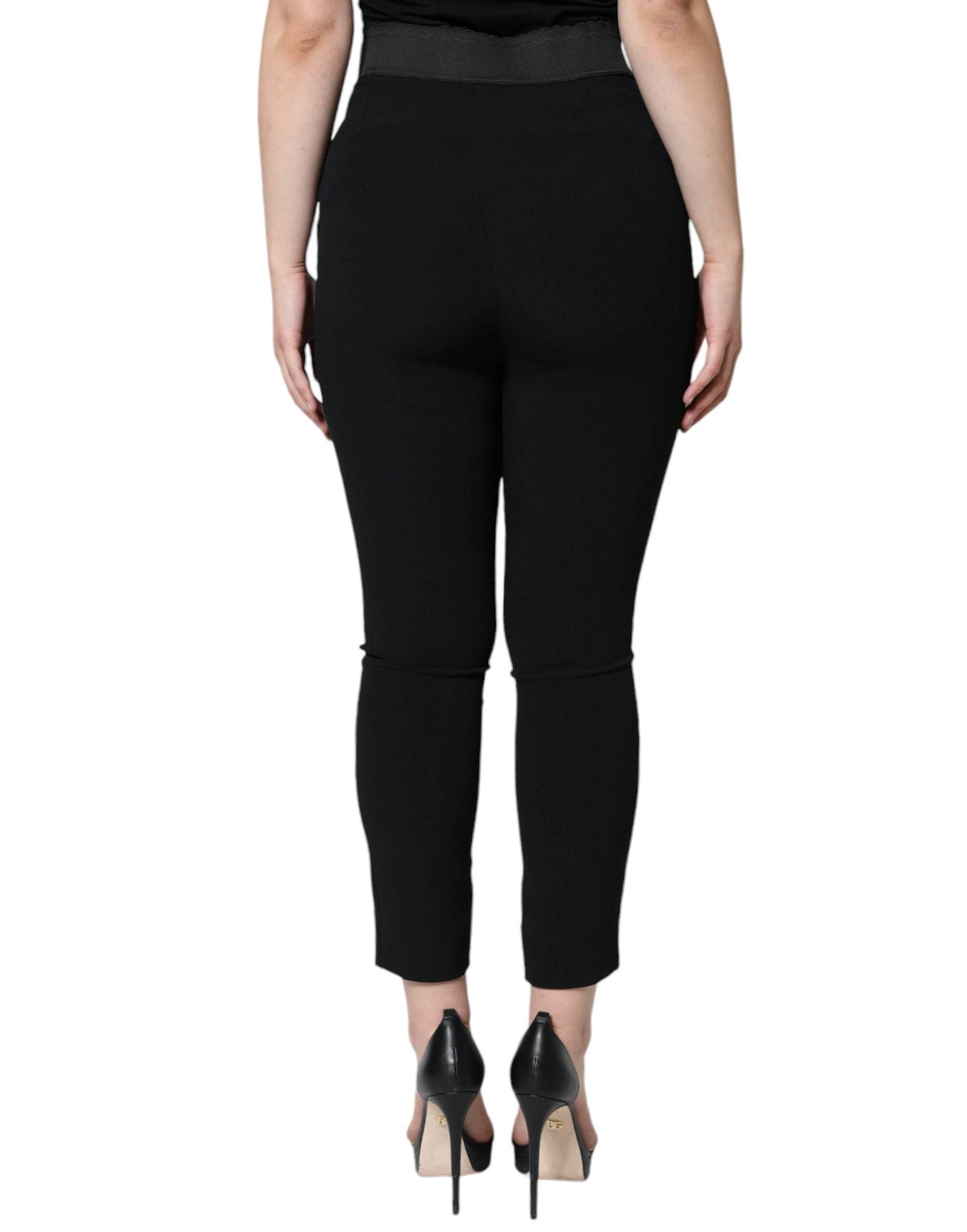 Dolce & Gabbana Black Viscose High Waist Tapered Pants - Hilstor