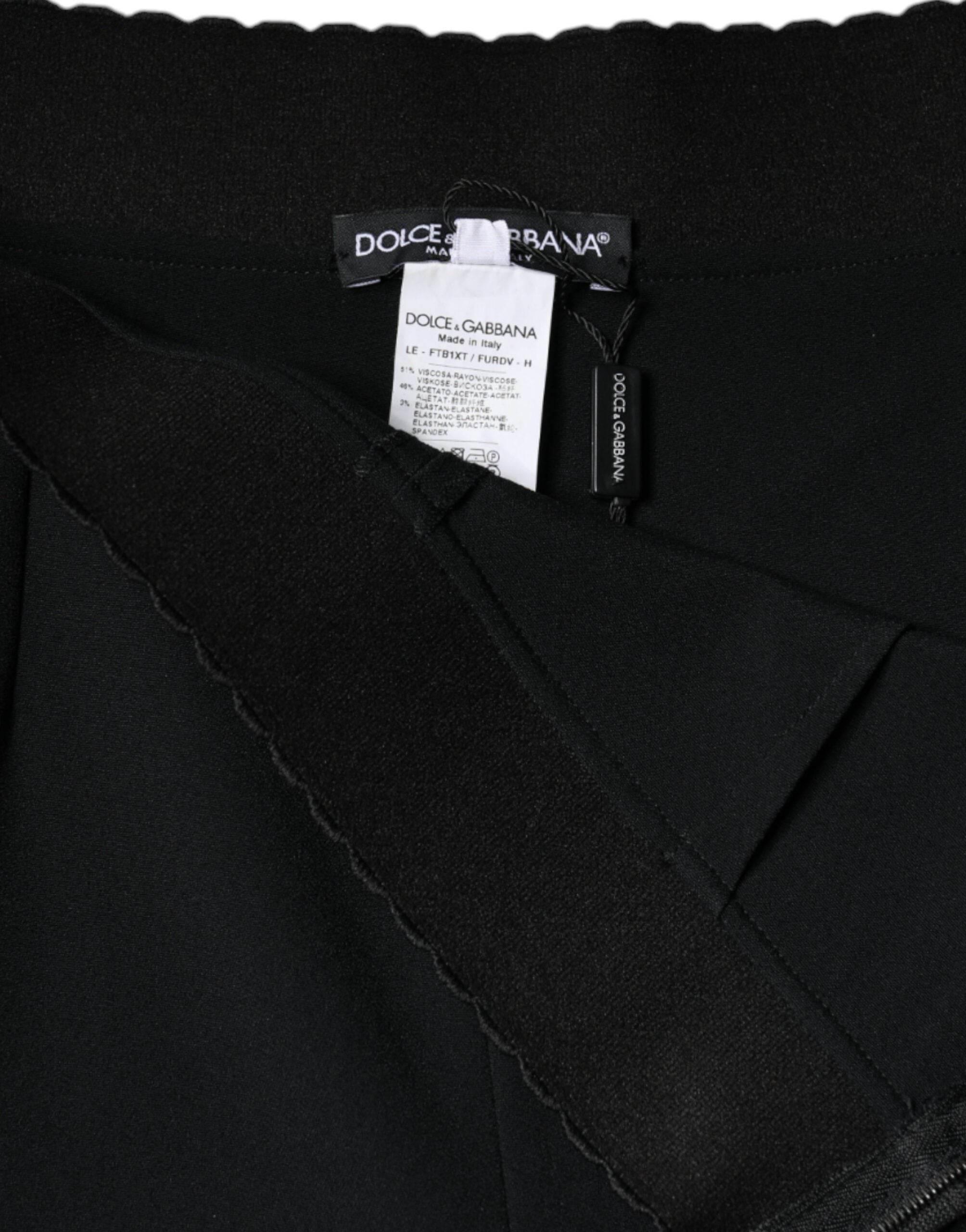 Dolce & Gabbana Black Viscose High Waist Tapered Pants - Hilstor