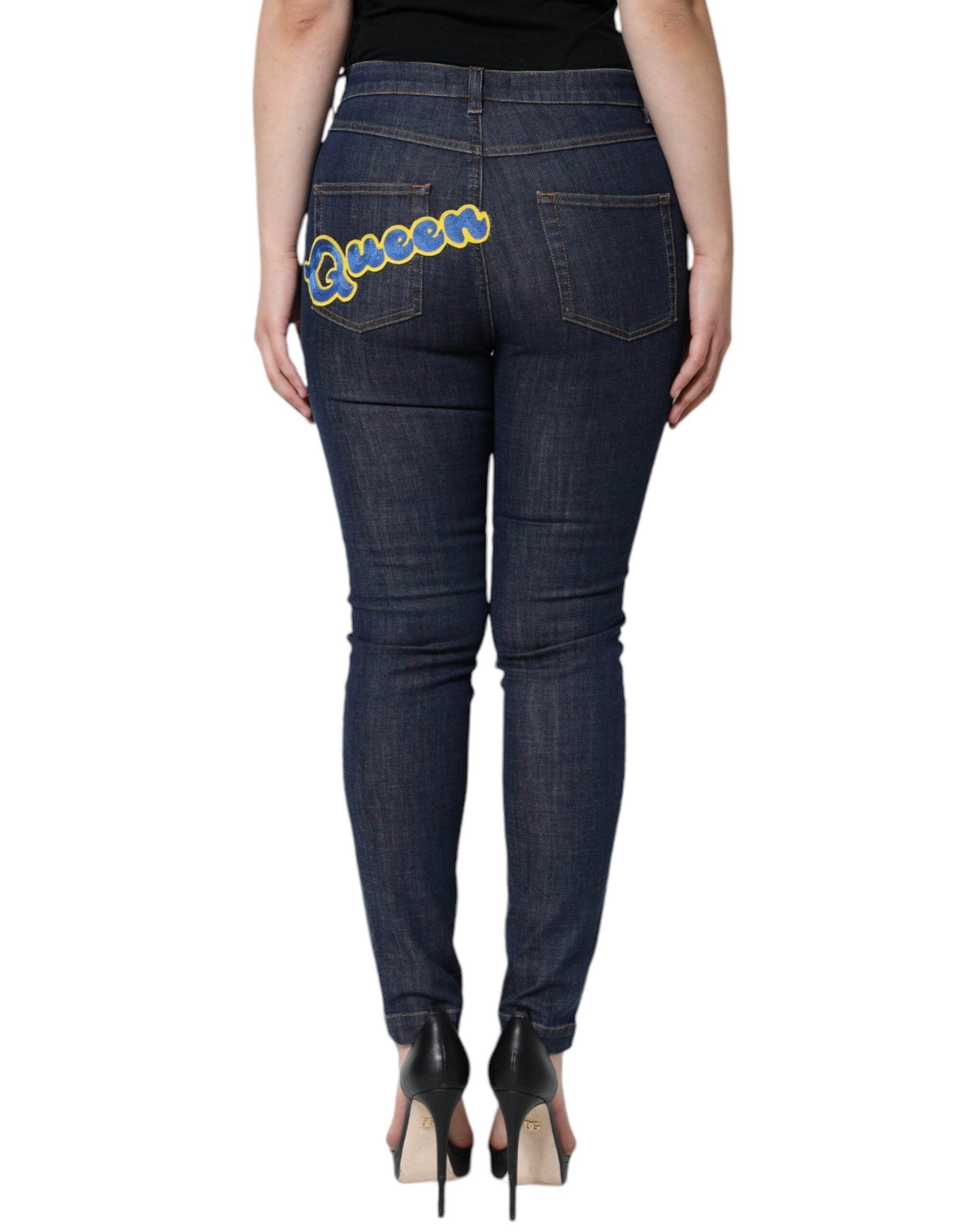 Dolce & Gabbana Dark Blue QUEEN Cotton Skinny Denim Jeans - Hilstor