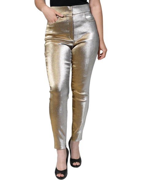 Dolce & Gabbana Metallic Gold High Waist Skinny Pants - Hilstor