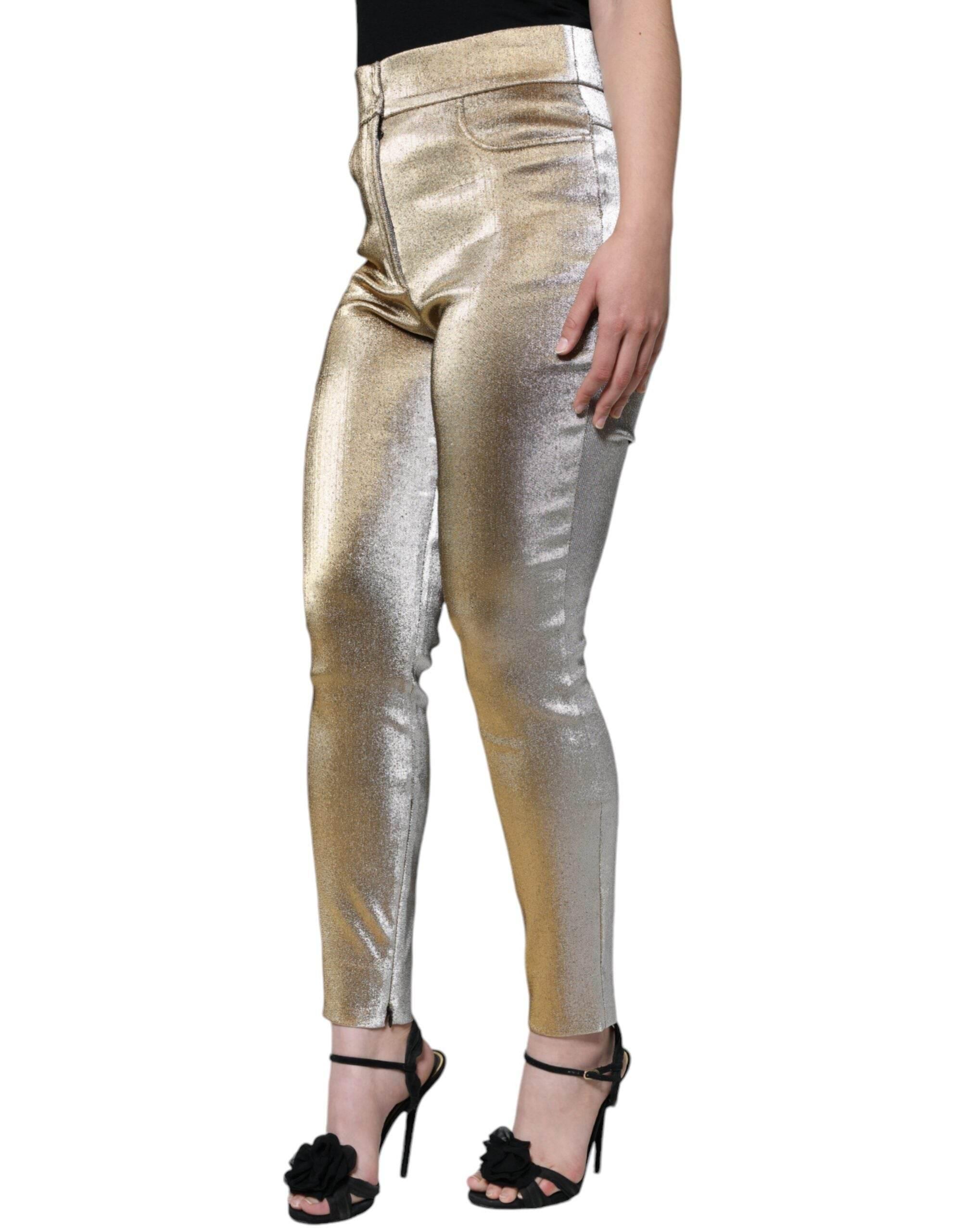Dolce & Gabbana Metallic Gold High Waist Skinny Pants - Hilstor