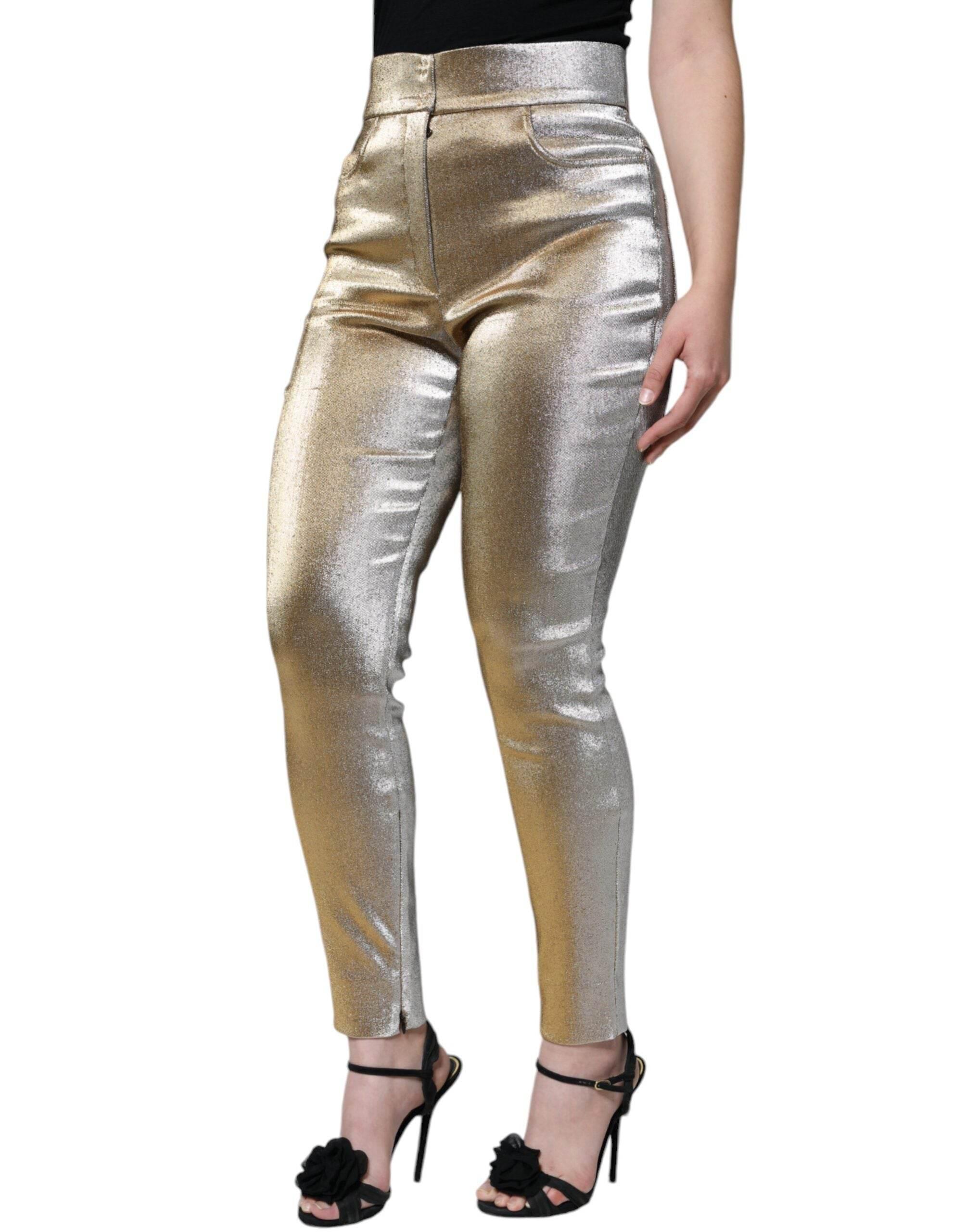 Dolce & Gabbana Metallic Gold High Waist Skinny Pants - Hilstor