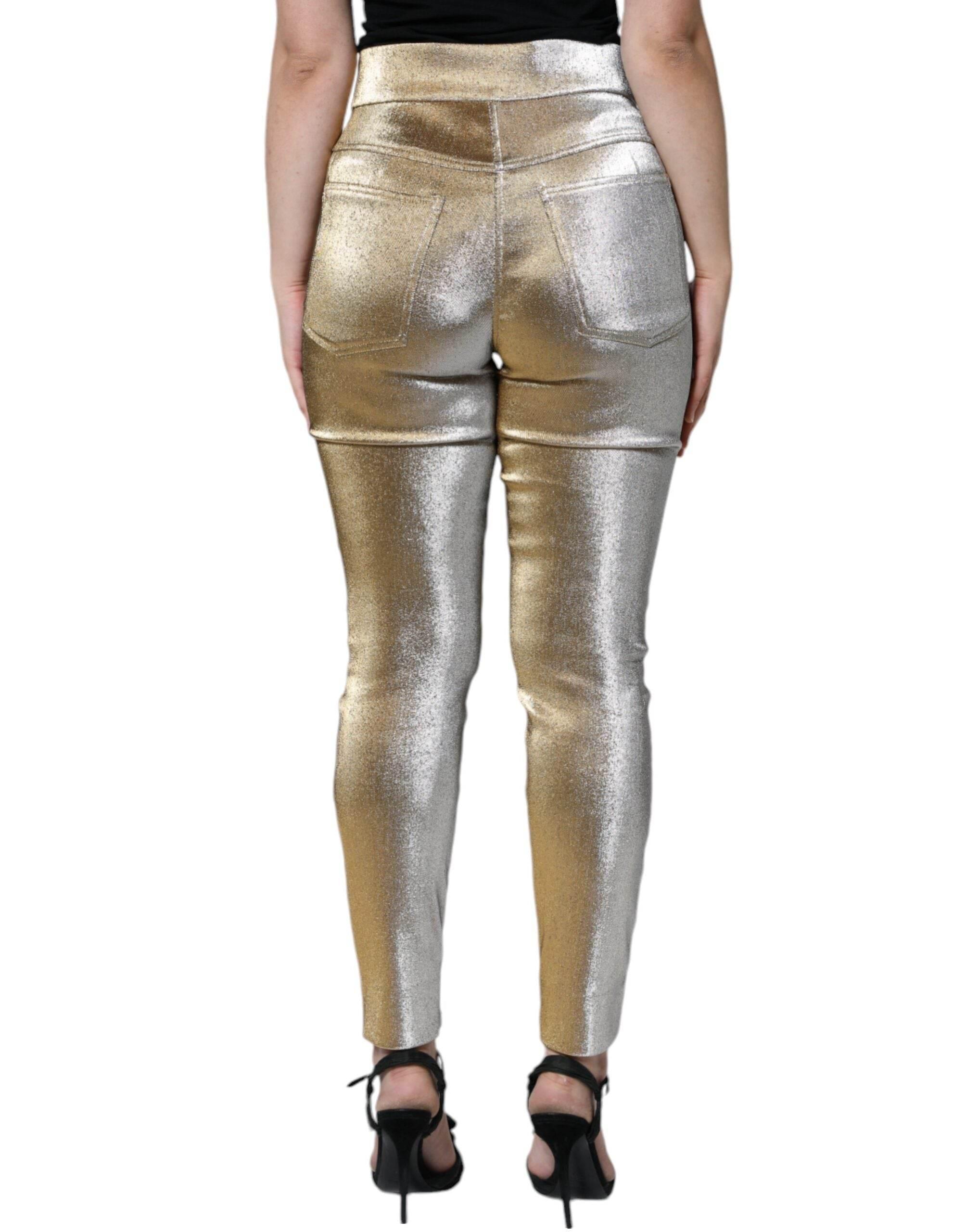 Dolce & Gabbana Metallic Gold High Waist Skinny Pants - Hilstor