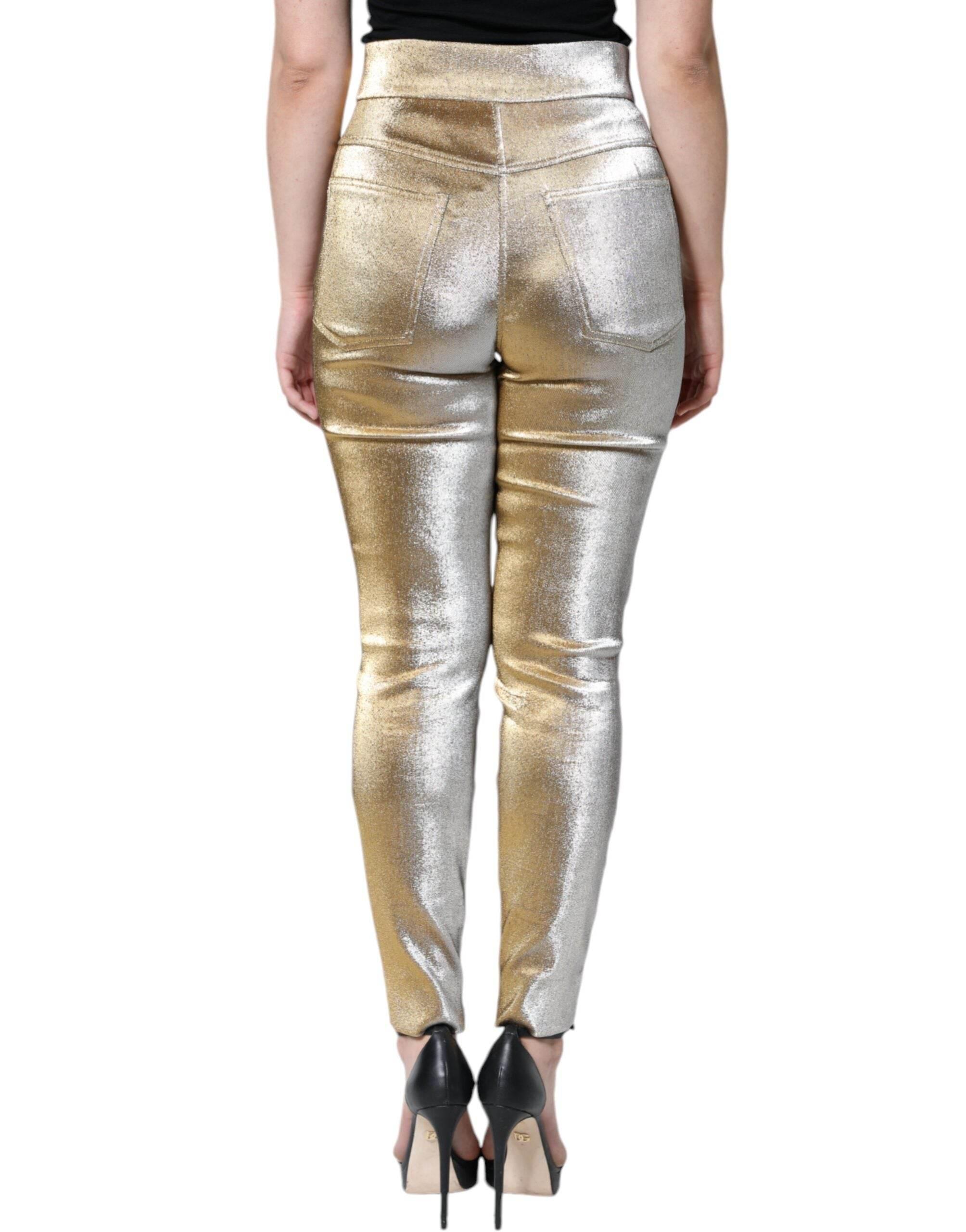 Dolce & Gabbana Metallic Gold High Waist Skinny Pants - Hilstor