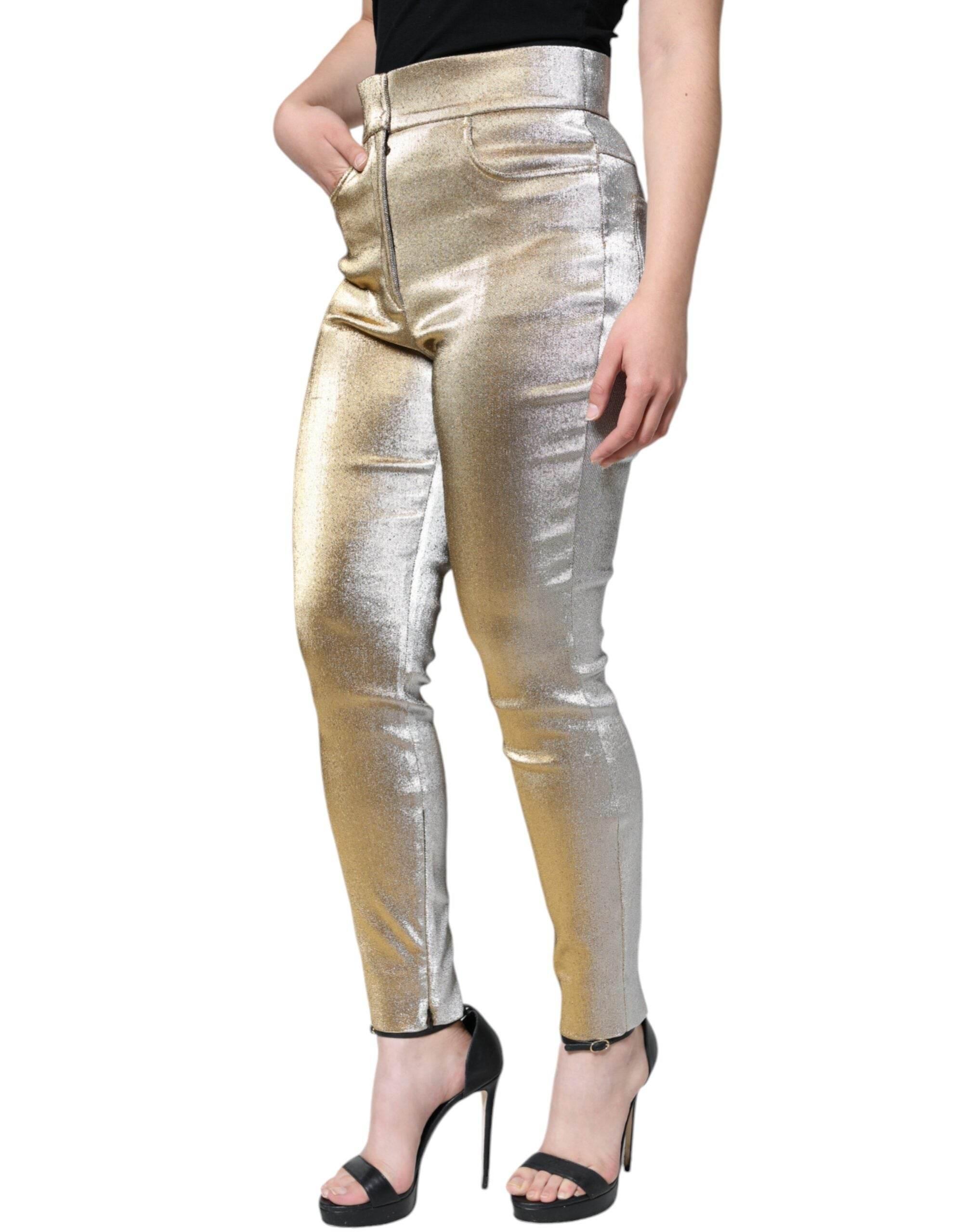 Dolce & Gabbana Metallic Gold High Waist Skinny Pants - Hilstor
