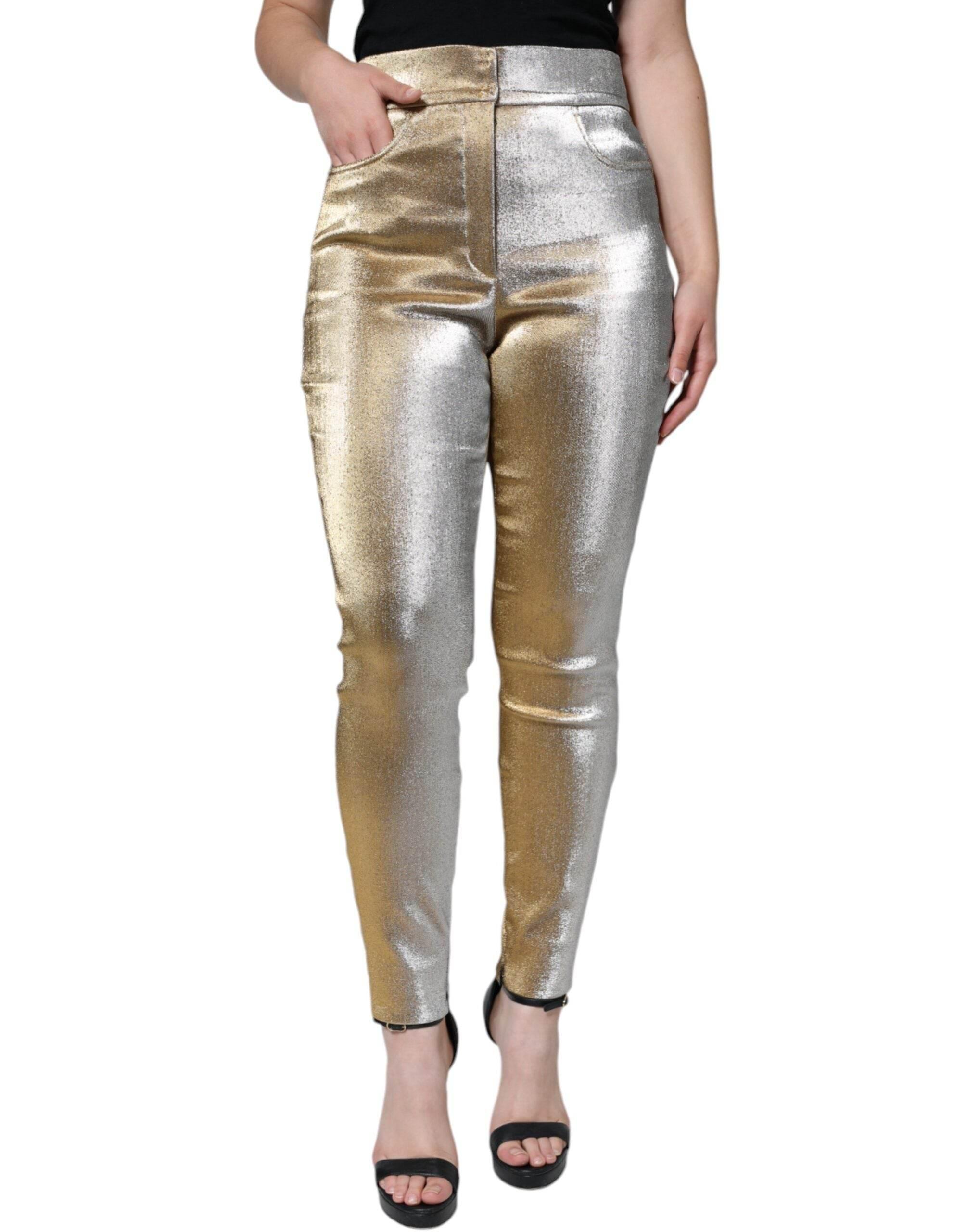 Dolce & Gabbana Metallic Gold High Waist Skinny Pants - Hilstor