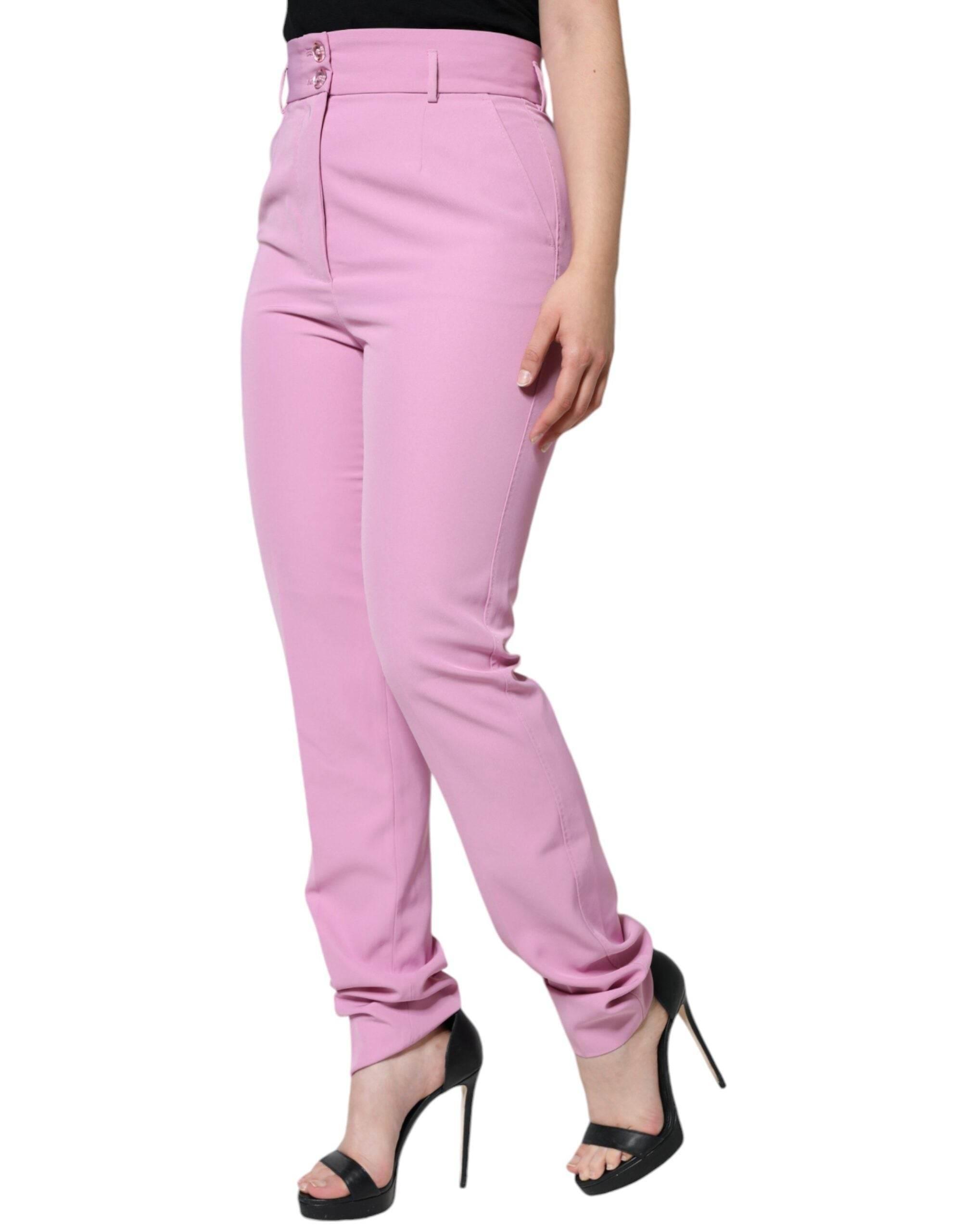 Dolce & Gabbana Pink Polyester High Waist Women Tapered Pants - Hilstor