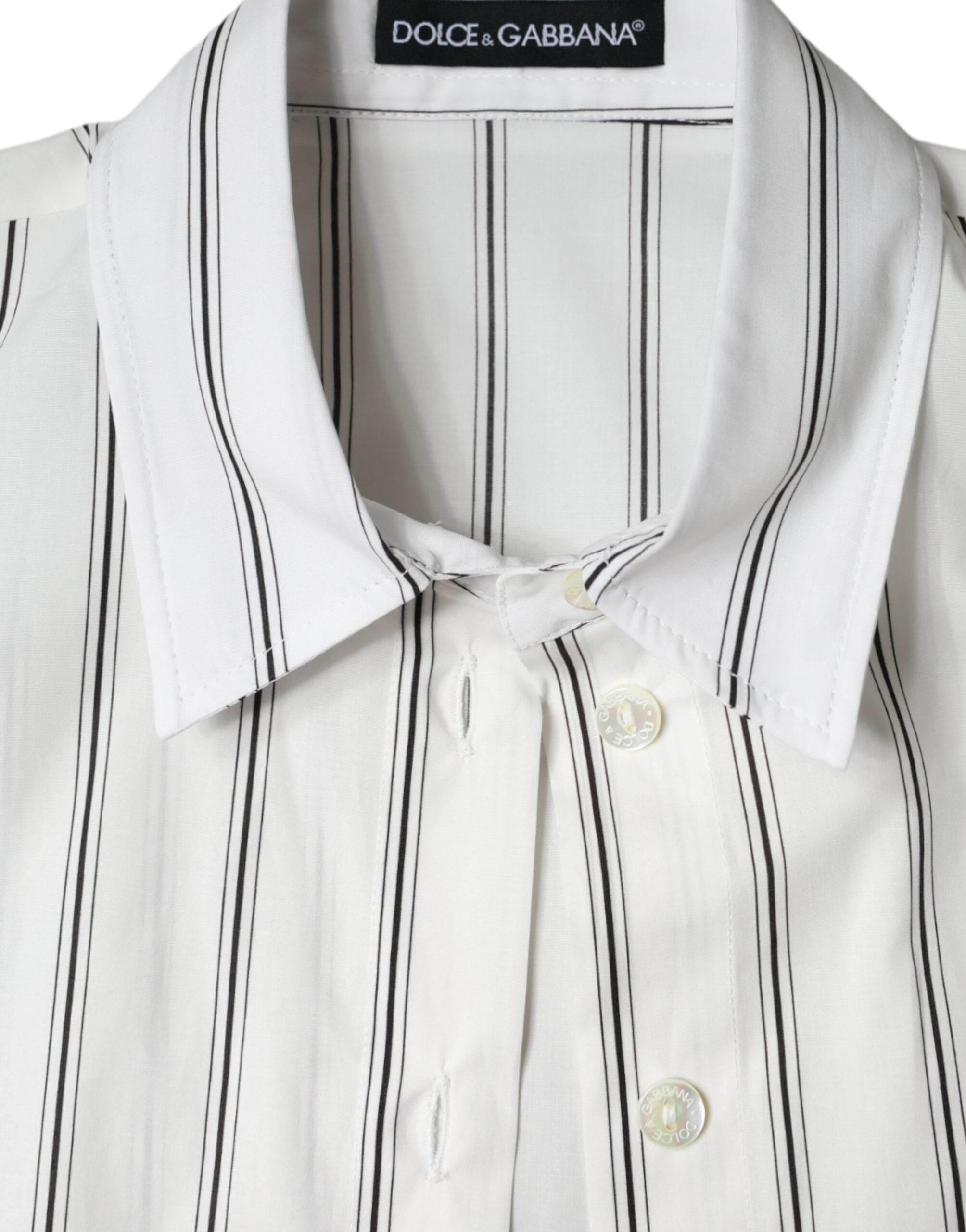 Dolce & Gabbana White Striped Collared Short Sleeve Polo Top - Hilstor