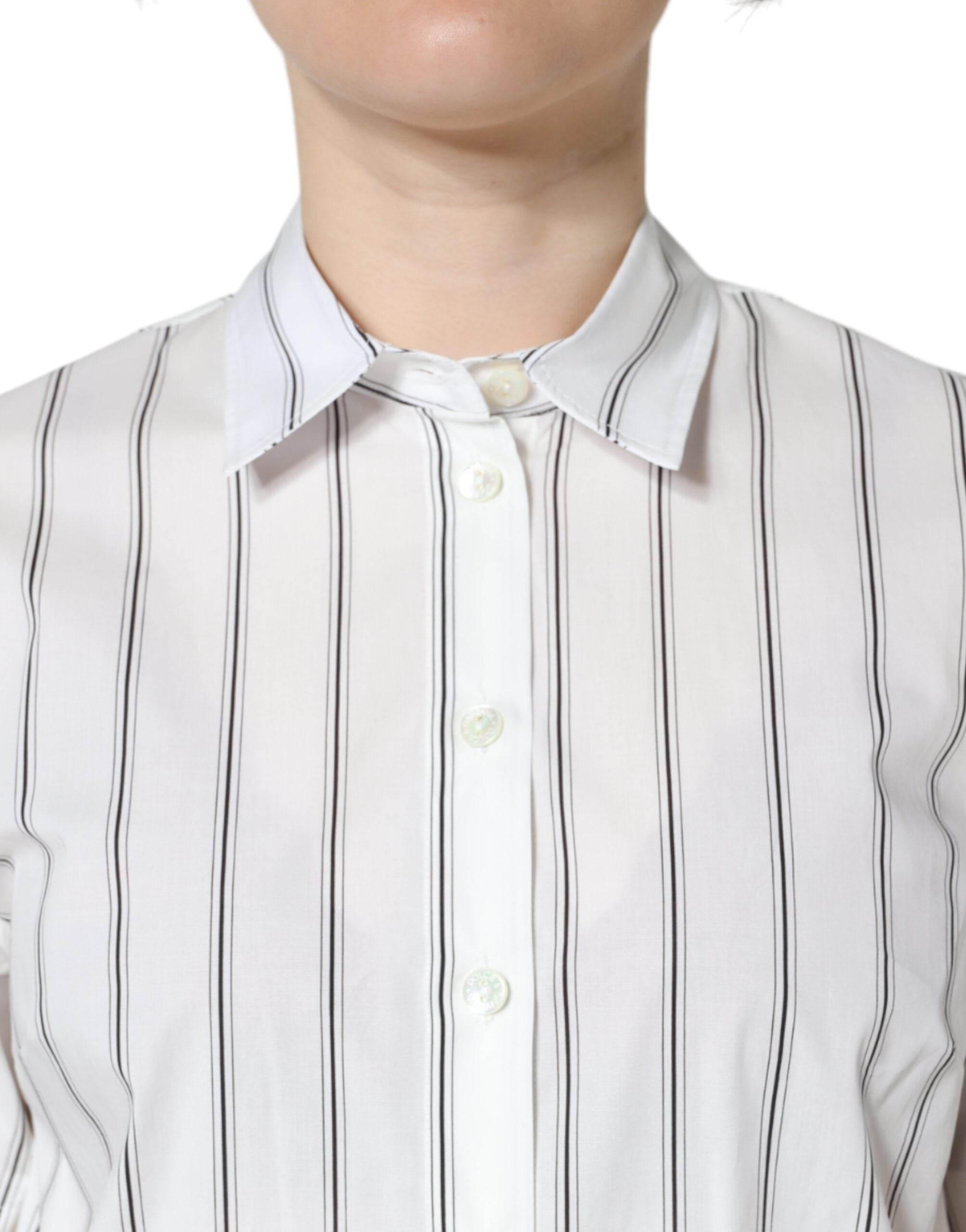 Dolce & Gabbana White Striped Collared Short Sleeve Polo Top - Hilstor
