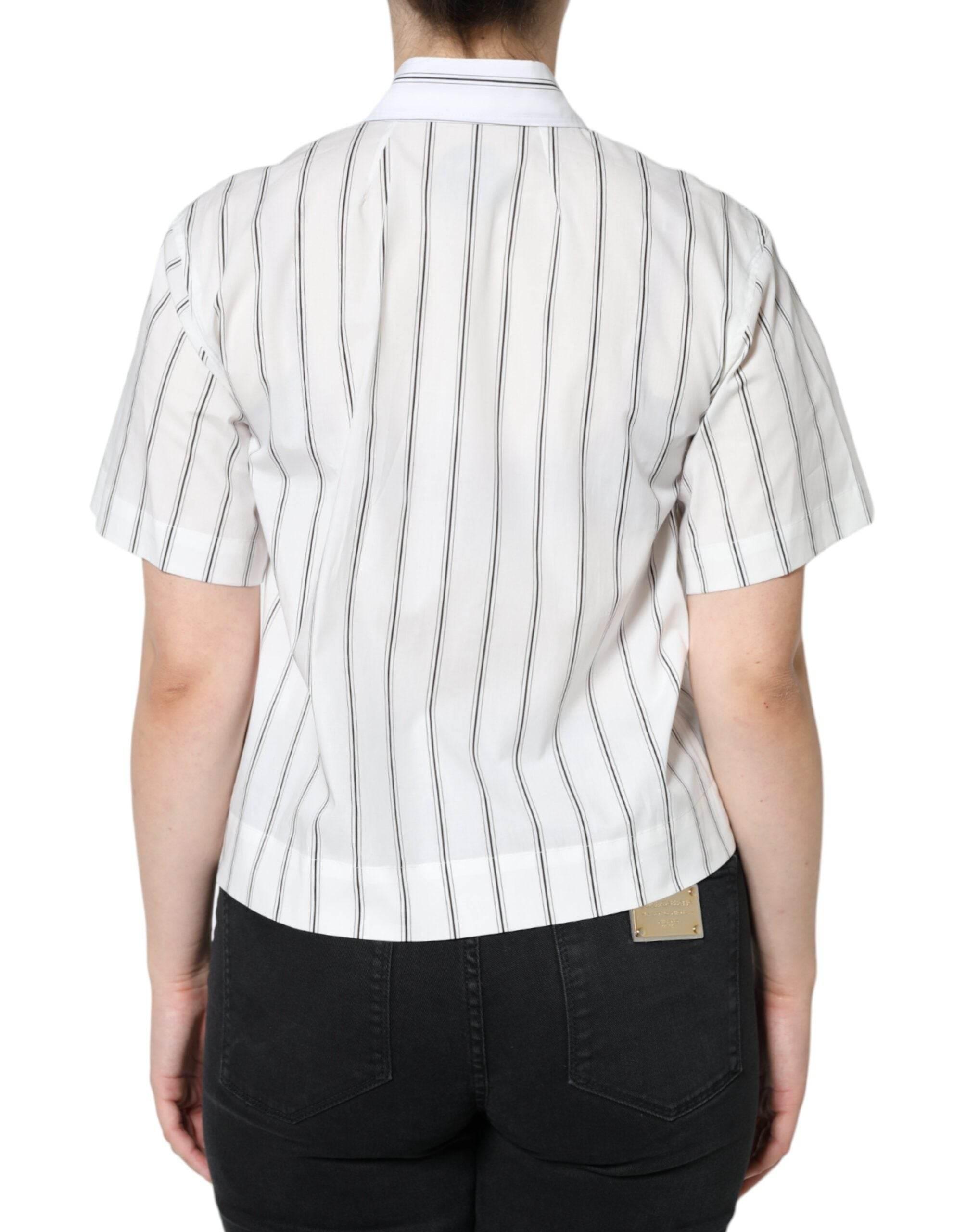 Dolce & Gabbana White Striped Collared Short Sleeve Polo Top - Hilstor