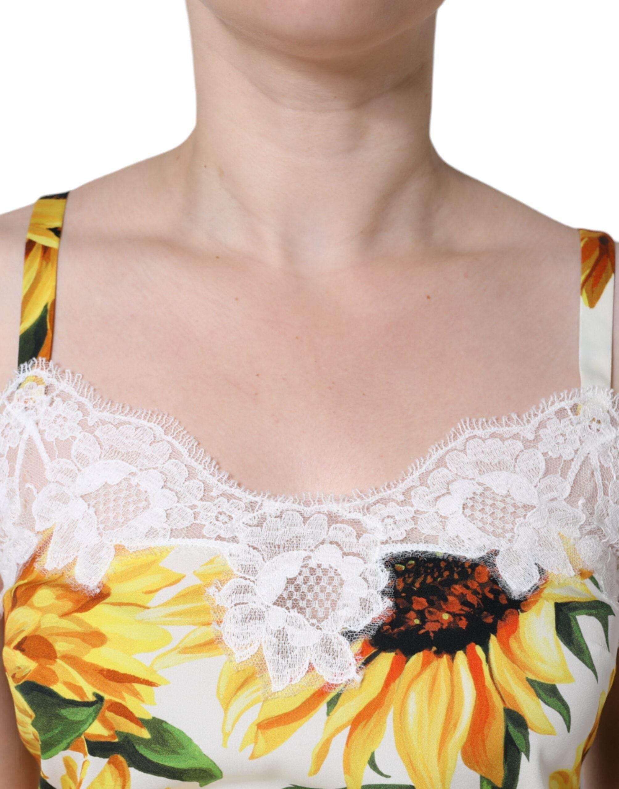 Dolce & Gabbana White Silk Sunflower Lace Sleeveless Tank Top - Hilstor