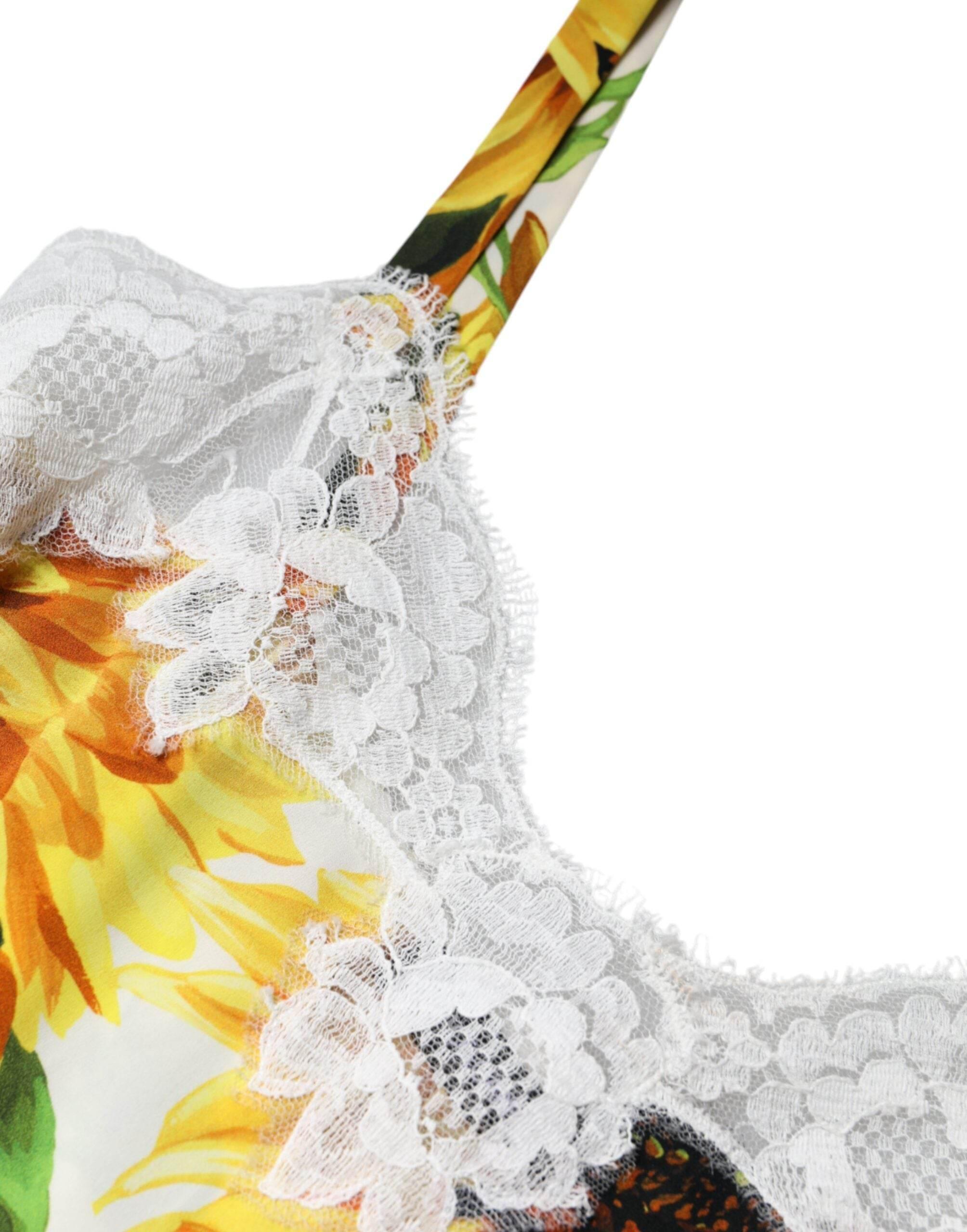 Dolce & Gabbana White Silk Sunflower Lace Sleeveless Tank Top - Hilstor