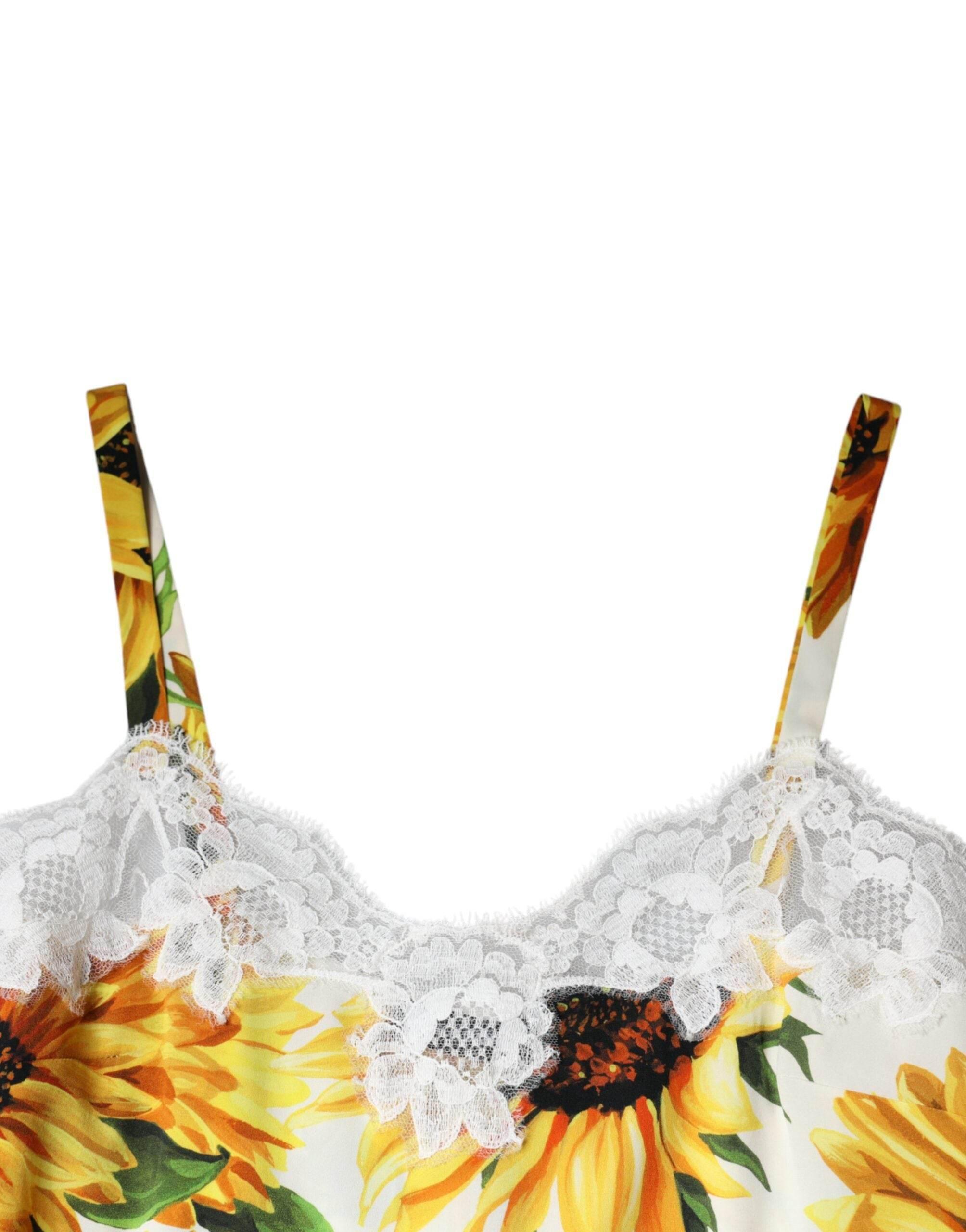Dolce & Gabbana White Silk Sunflower Lace Sleeveless Tank Top - Hilstor