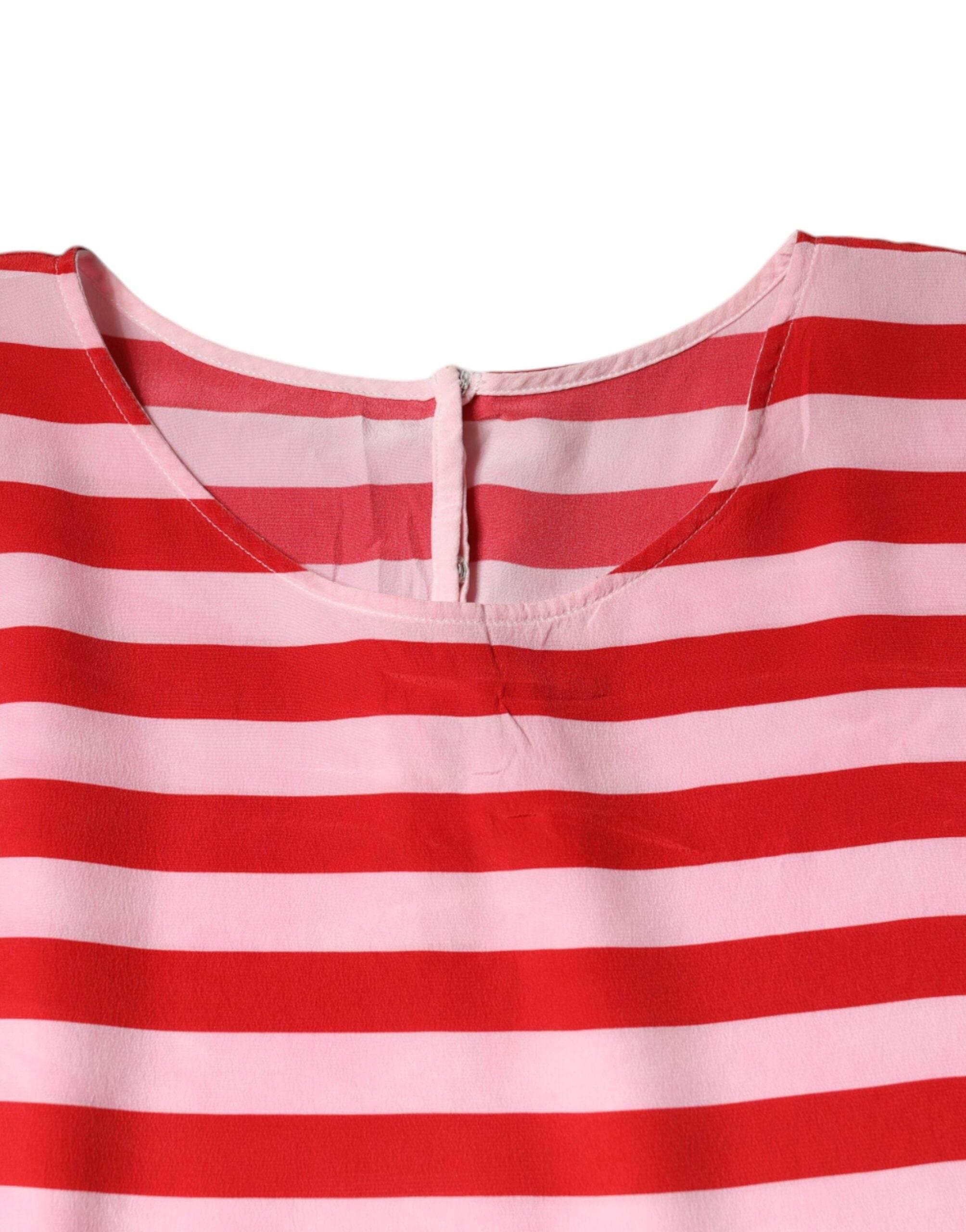 Dolce & Gabbana White Red Striped Silk Round Neck T-shirt - Hilstor