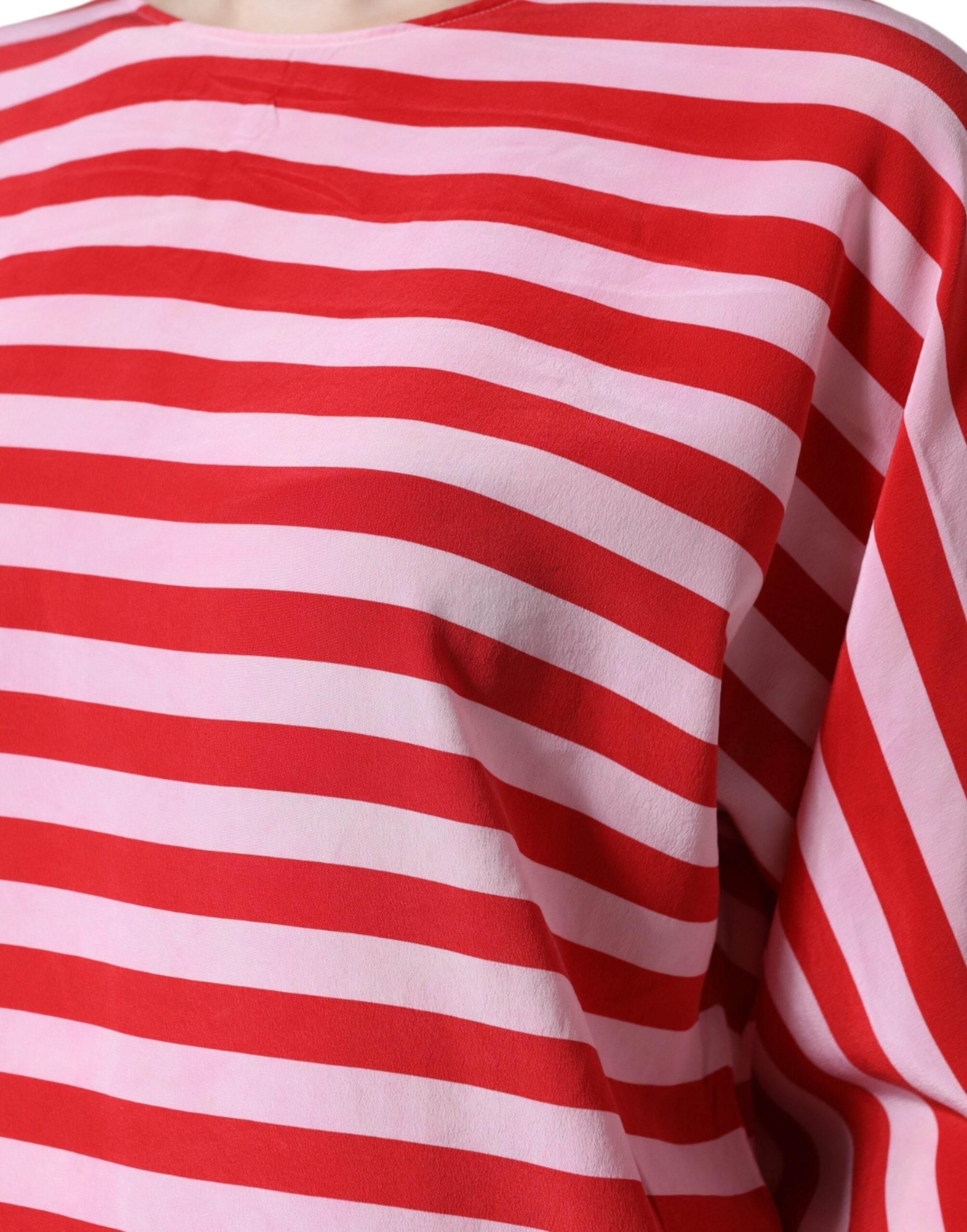 Dolce & Gabbana White Red Striped Silk Round Neck T-shirt - Hilstor