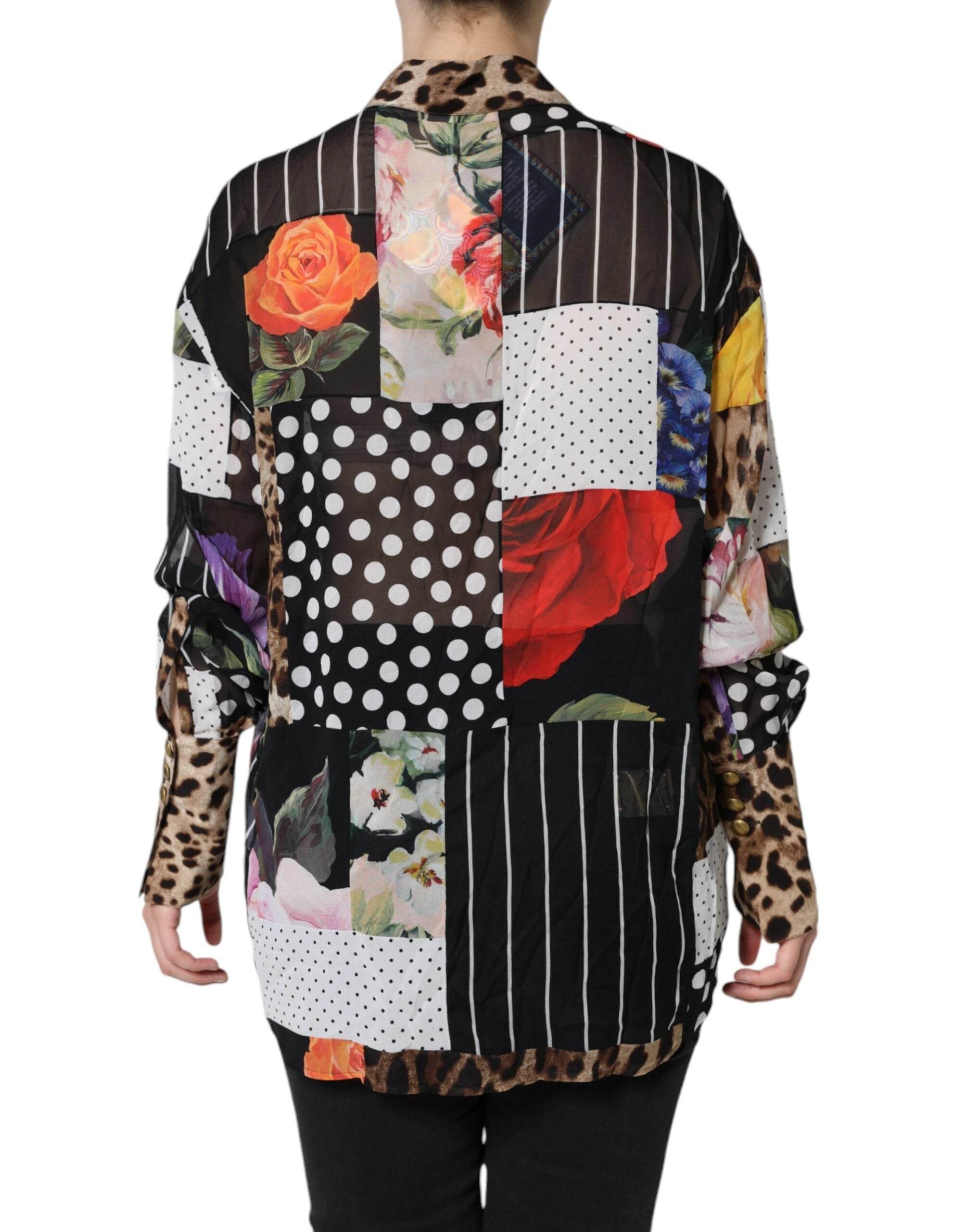 Dolce & Gabbana Multicolor Patchwork Silk Collared Blouse Top - Hilstor