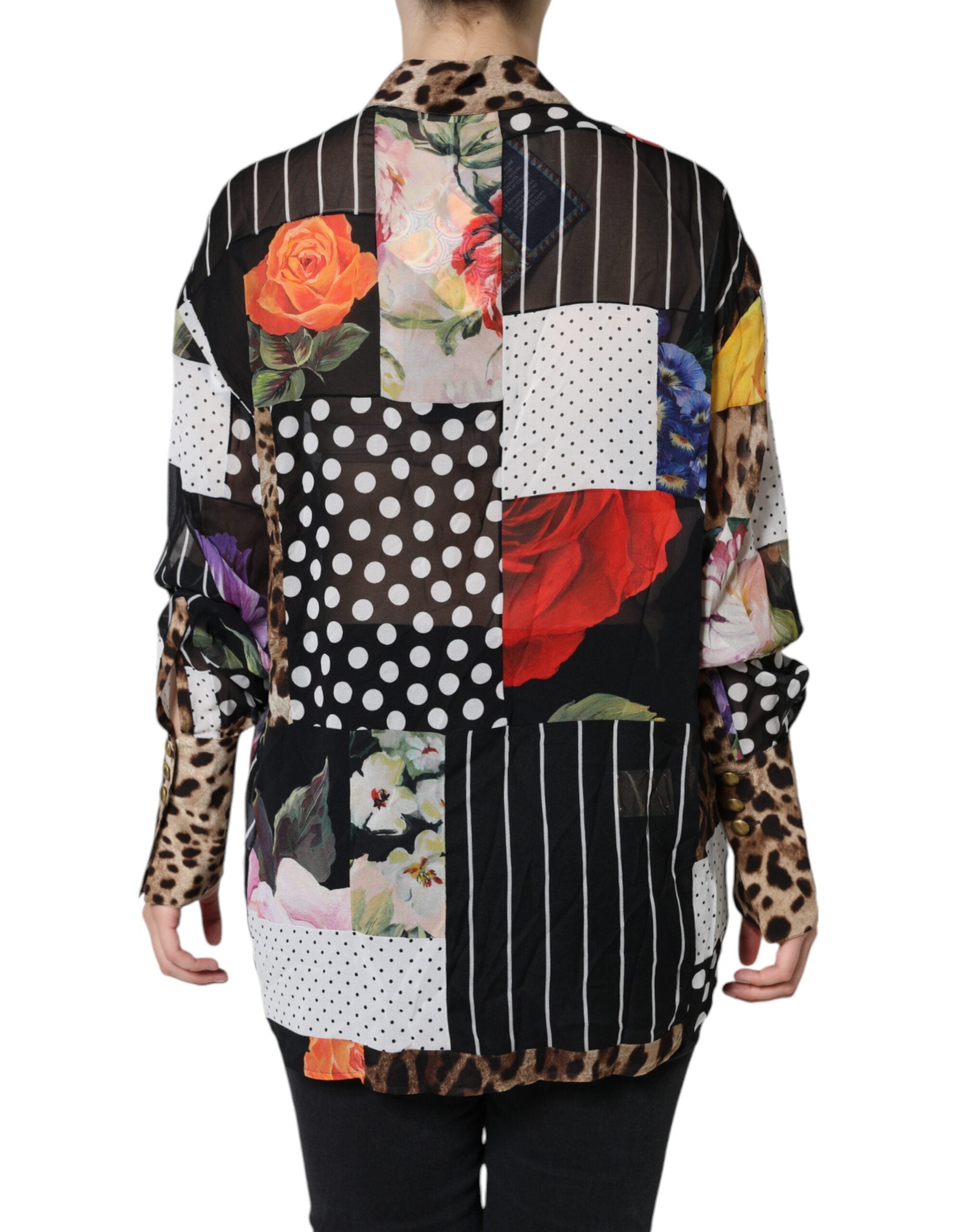 Dolce &amp; Gabbana Multicolor Patchwork Silke Collared Bluse Top