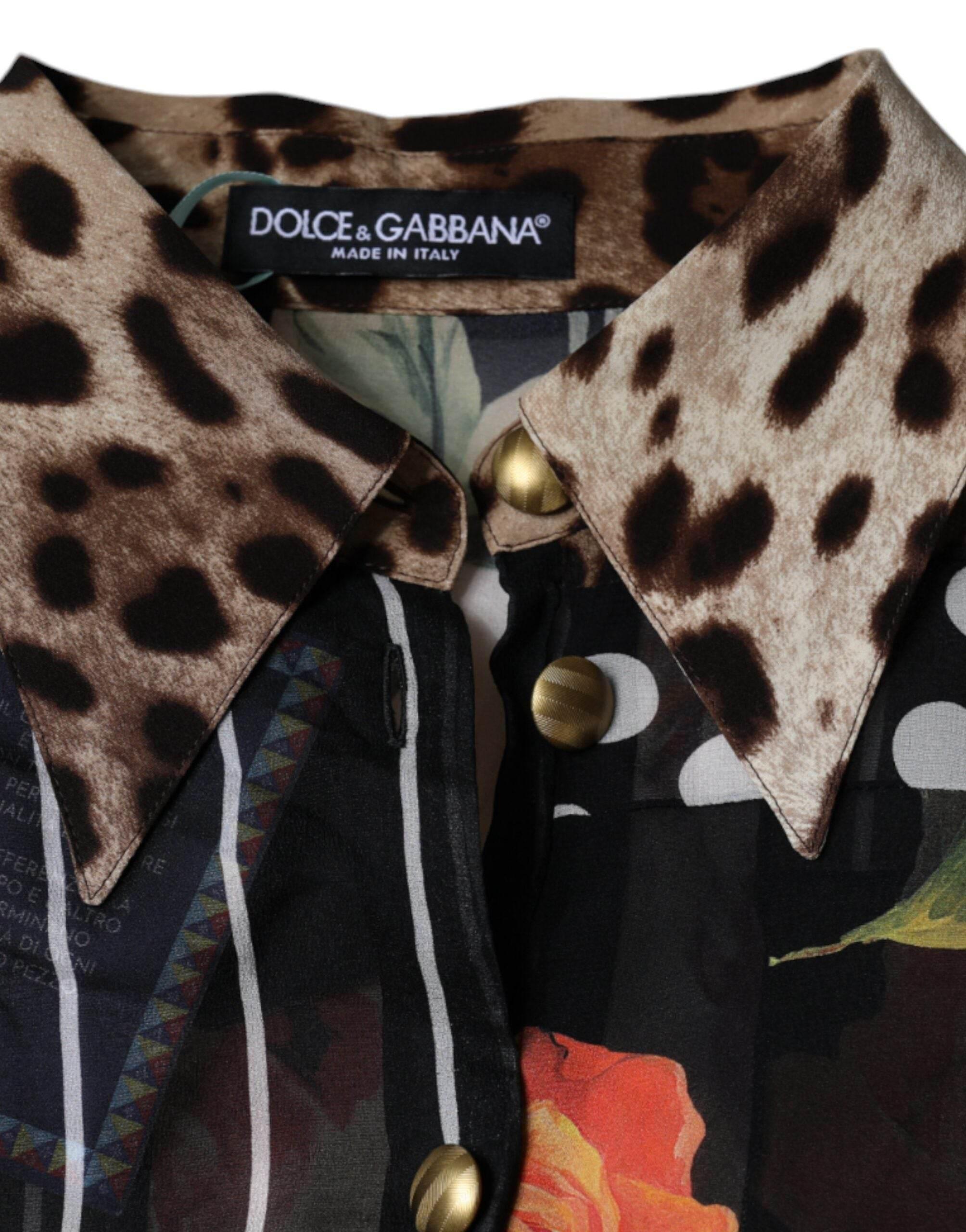Dolce & Gabbana Multicolor Patchwork Silk Collared Blouse Top - Hilstor