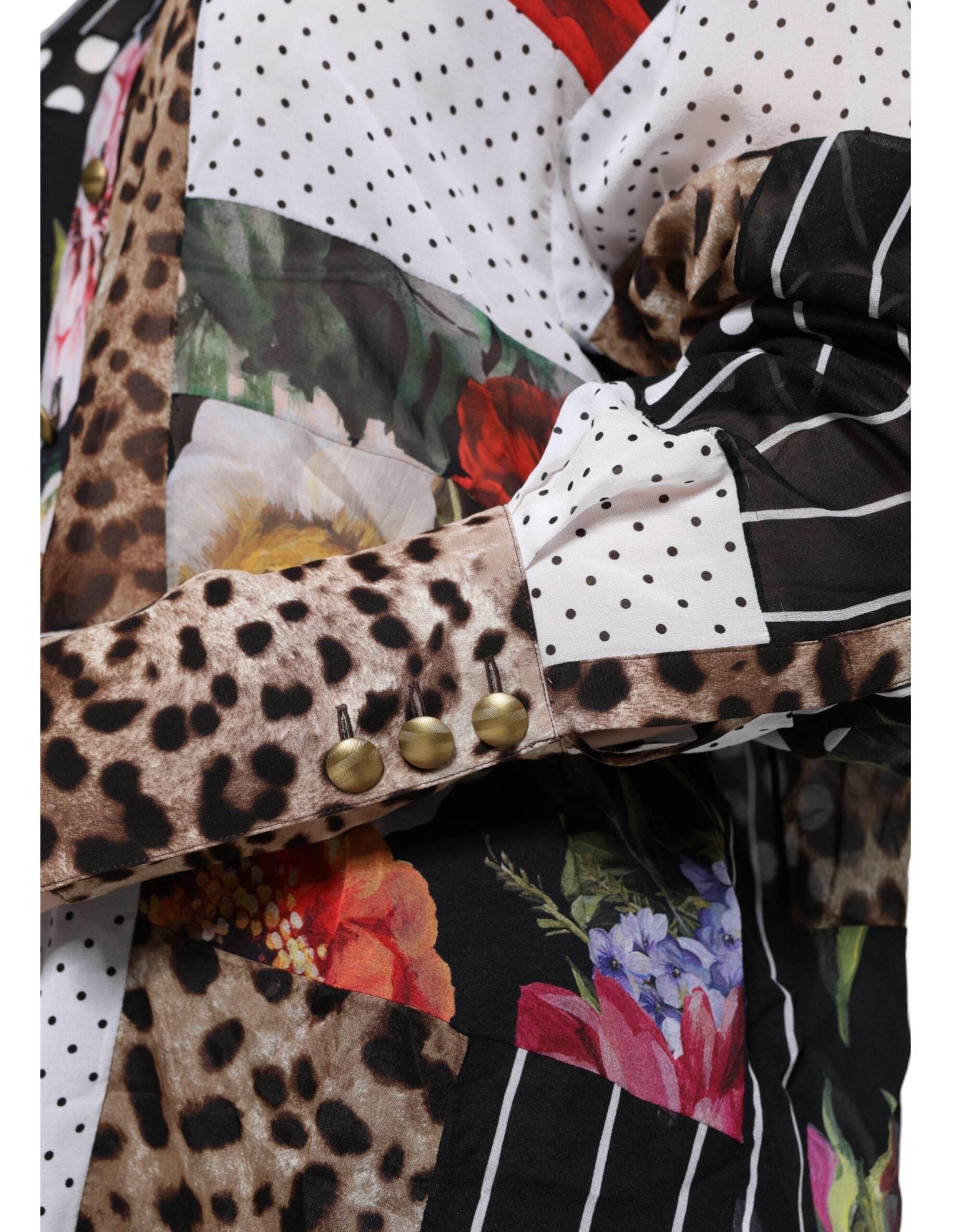 Dolce & Gabbana Multicolor Patchwork Silk Collared Blouse Top - Hilstor