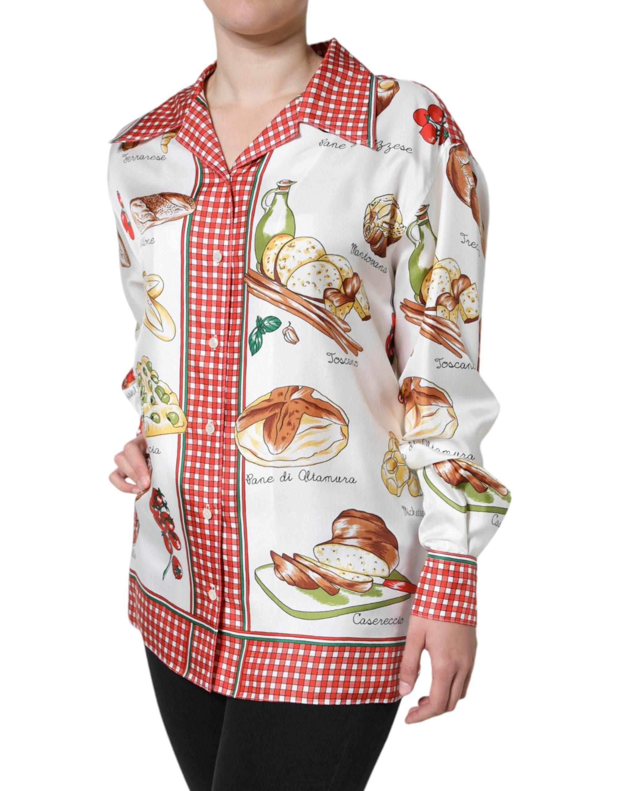 Dolce & Gabbana Multicolor Bread Print Collared Blouse Top - Hilstor