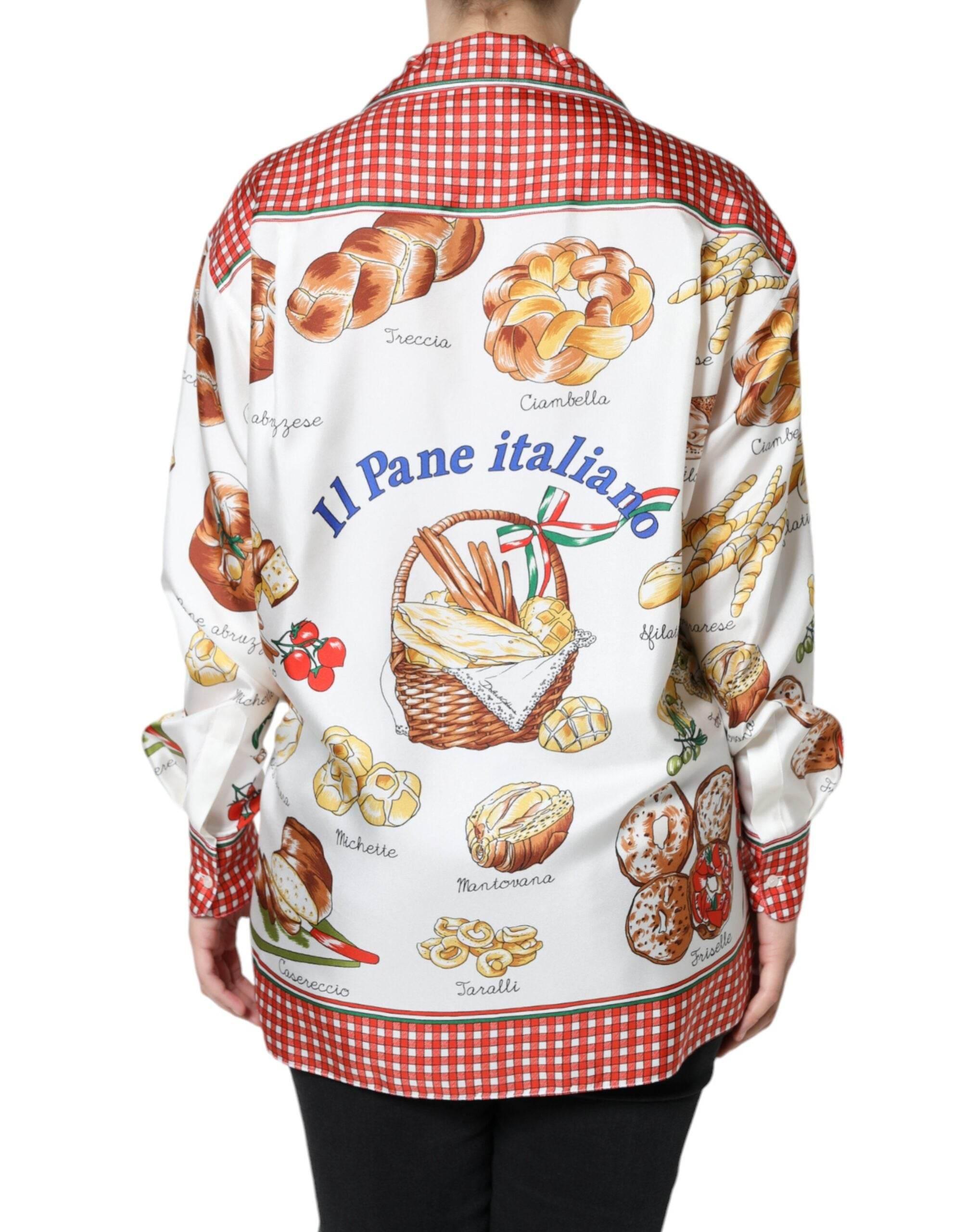Dolce & Gabbana Multicolor Bread Print Collared Blouse Top - Hilstor