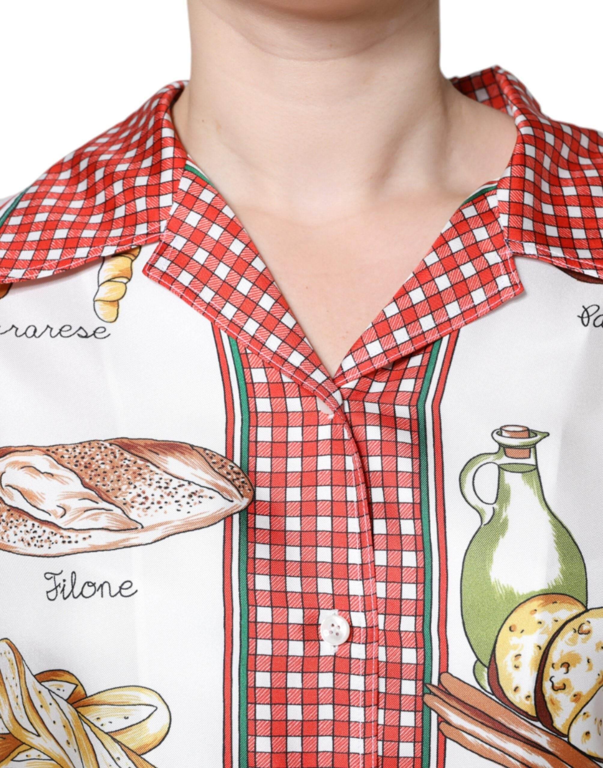 Dolce & Gabbana Multicolor Bread Print Collared Blouse Top - Hilstor