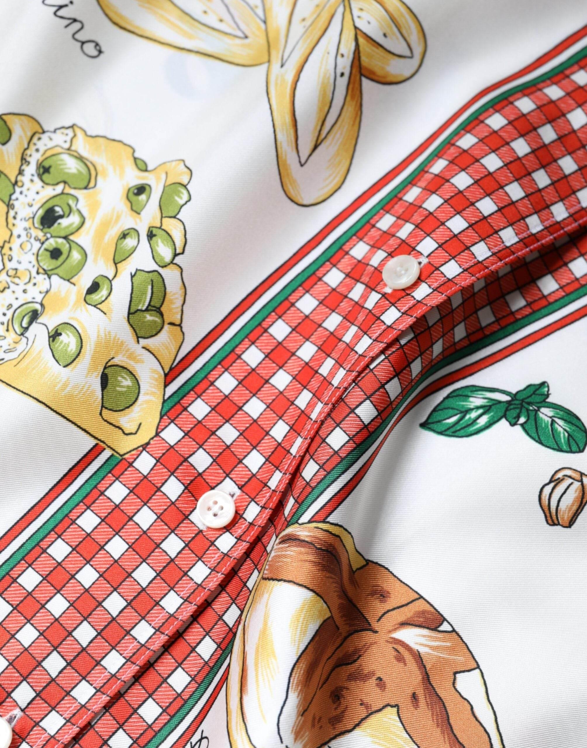 Dolce & Gabbana Multicolor Bread Print Collared Blouse Top - Hilstor