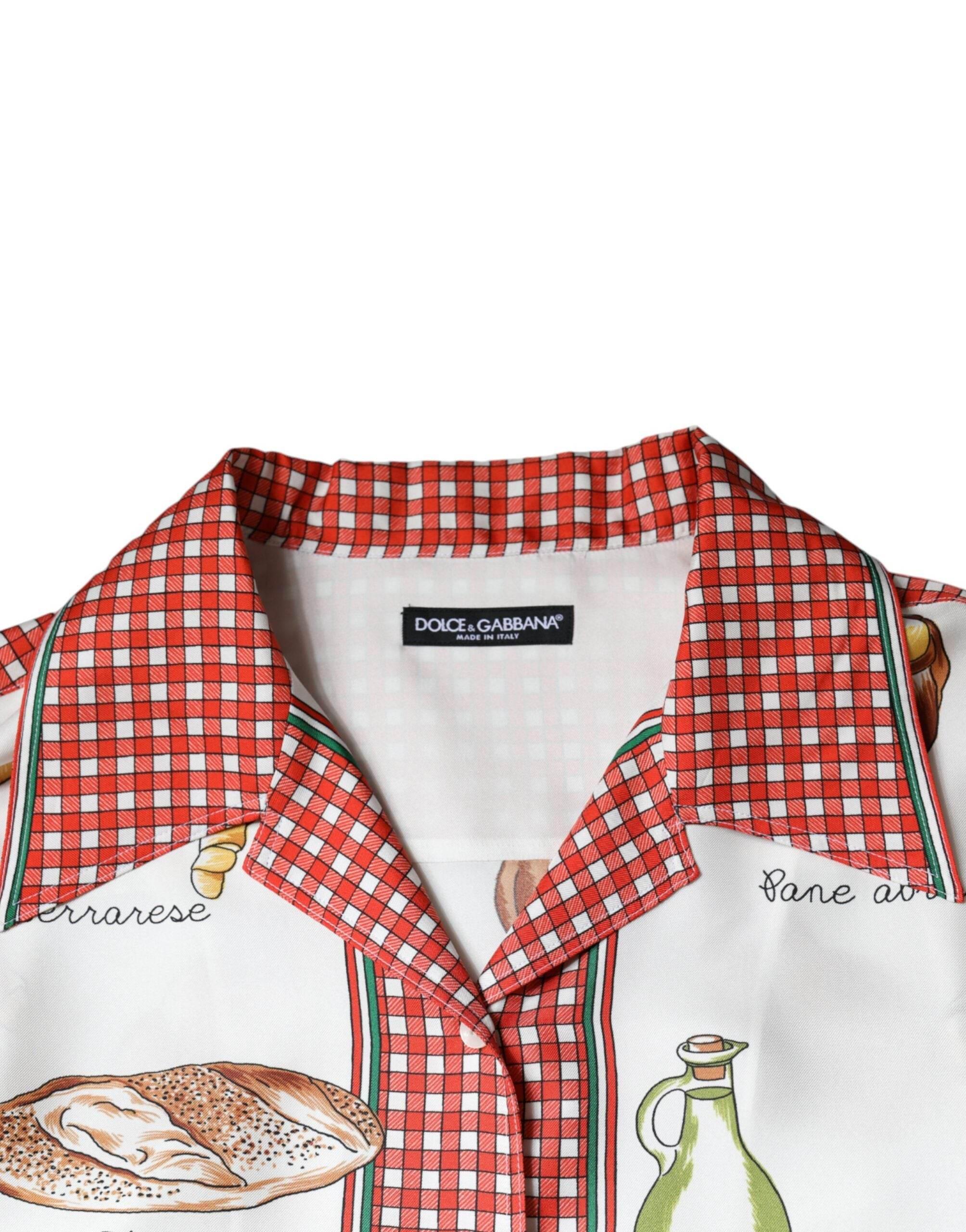 Dolce & Gabbana Multicolor Bread Print Collared Blouse Top - Hilstor