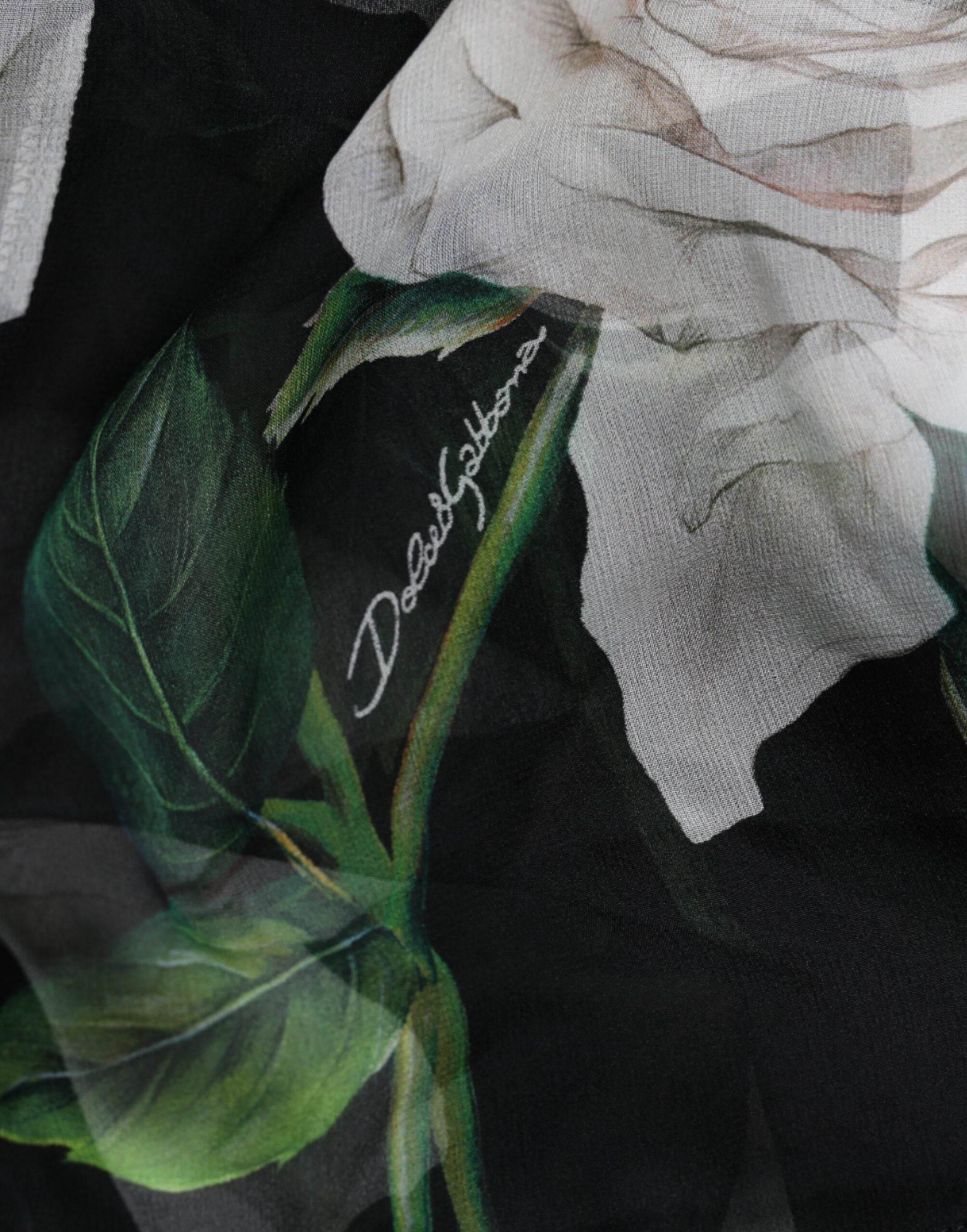 Dolce & Gabbana Black Floral Print Silk Cardigan Blouse Top - Hilstor
